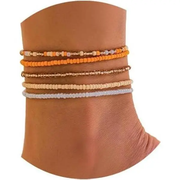 5Pcs Summer Beach Bead Anklet Bracelet,Multi-layered Pearl Anklets,Bikini Foot Chain Bracelet Wedding Bridal Adjustable Leg Bracelet Jewelry for Women Girls