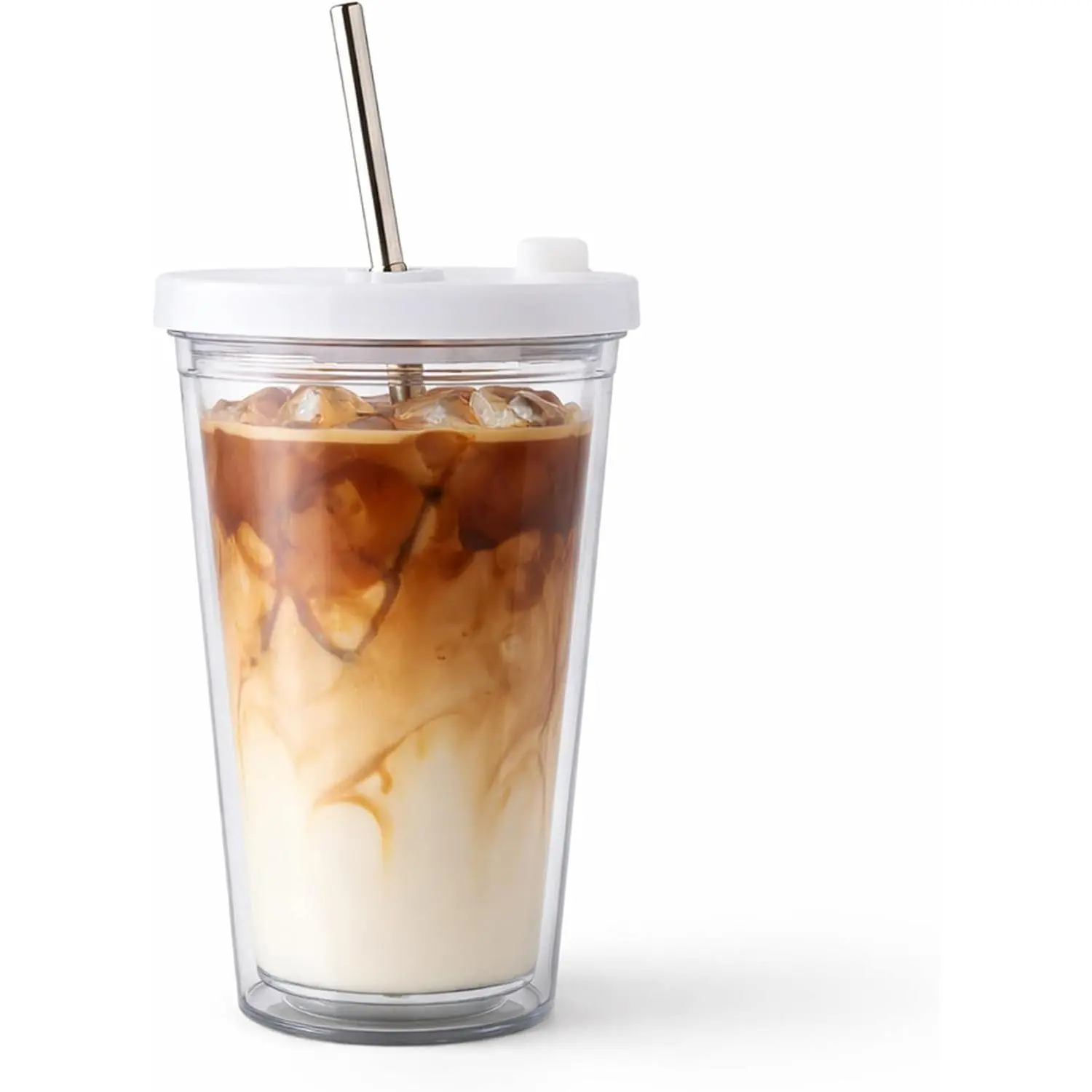 Iced Coffee Cup 16 Oz, Leakproof Iced Coffee Tumbler, Clear Plastic Tumbler with Lid and Straw, Double Wall Insulated, , , for Hot and Cold Drinks