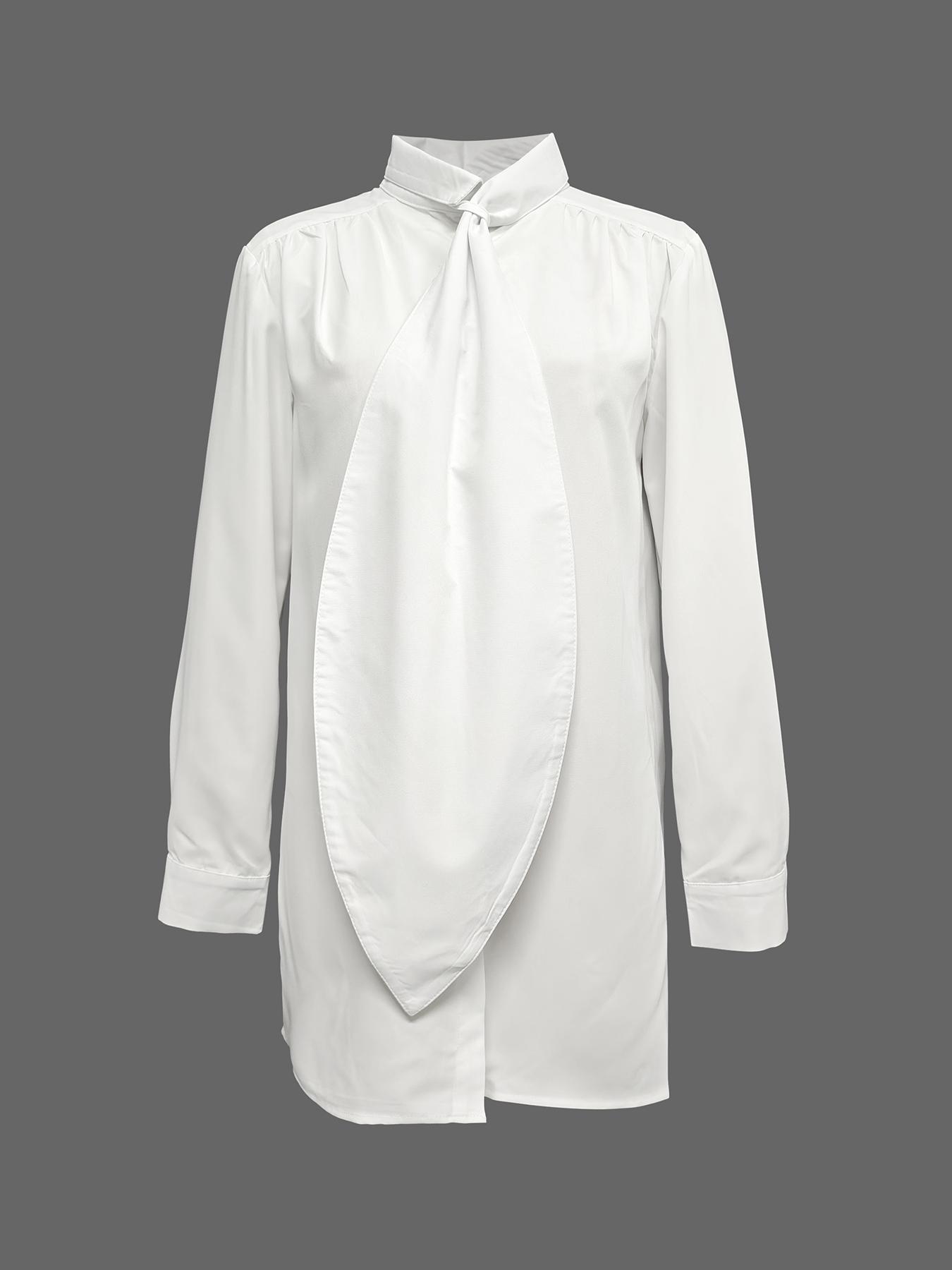 Women's Solid Color Long Sleeve High Neck Shirt, Versatile Large Bow Tie Top, Elegant Ladies Blouse for Any Occasion, Casual Bishop Sleeve