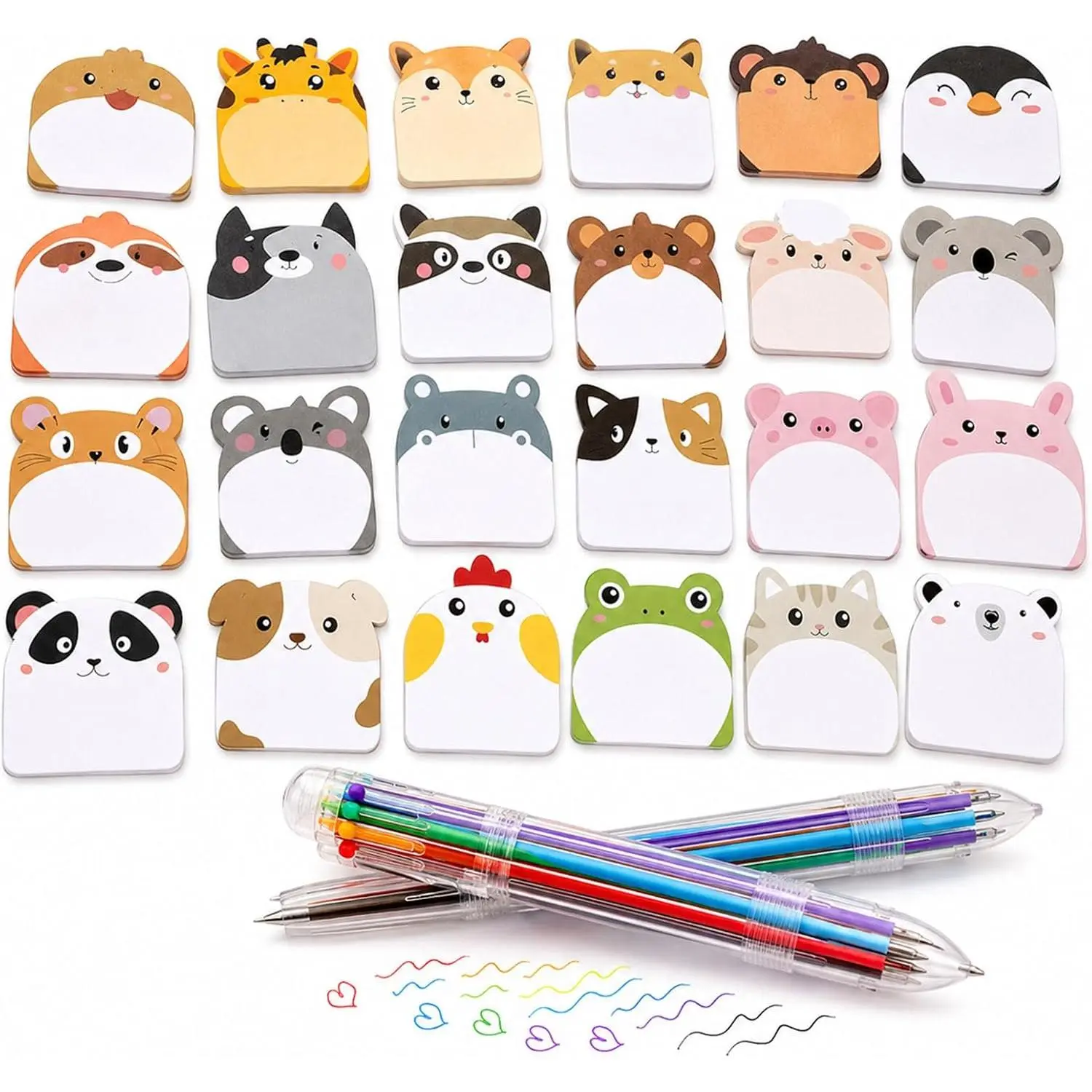 24 count Kawaii  Sticky Notes & 2 count Multicolor Pens School Set