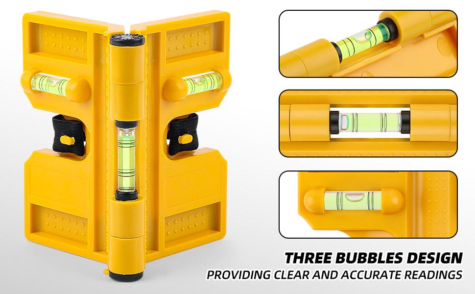 Magnetic Post Level, 270° Adjustable Folding Post Level with 3 Vials, Elastic Loop for Hands-free Work