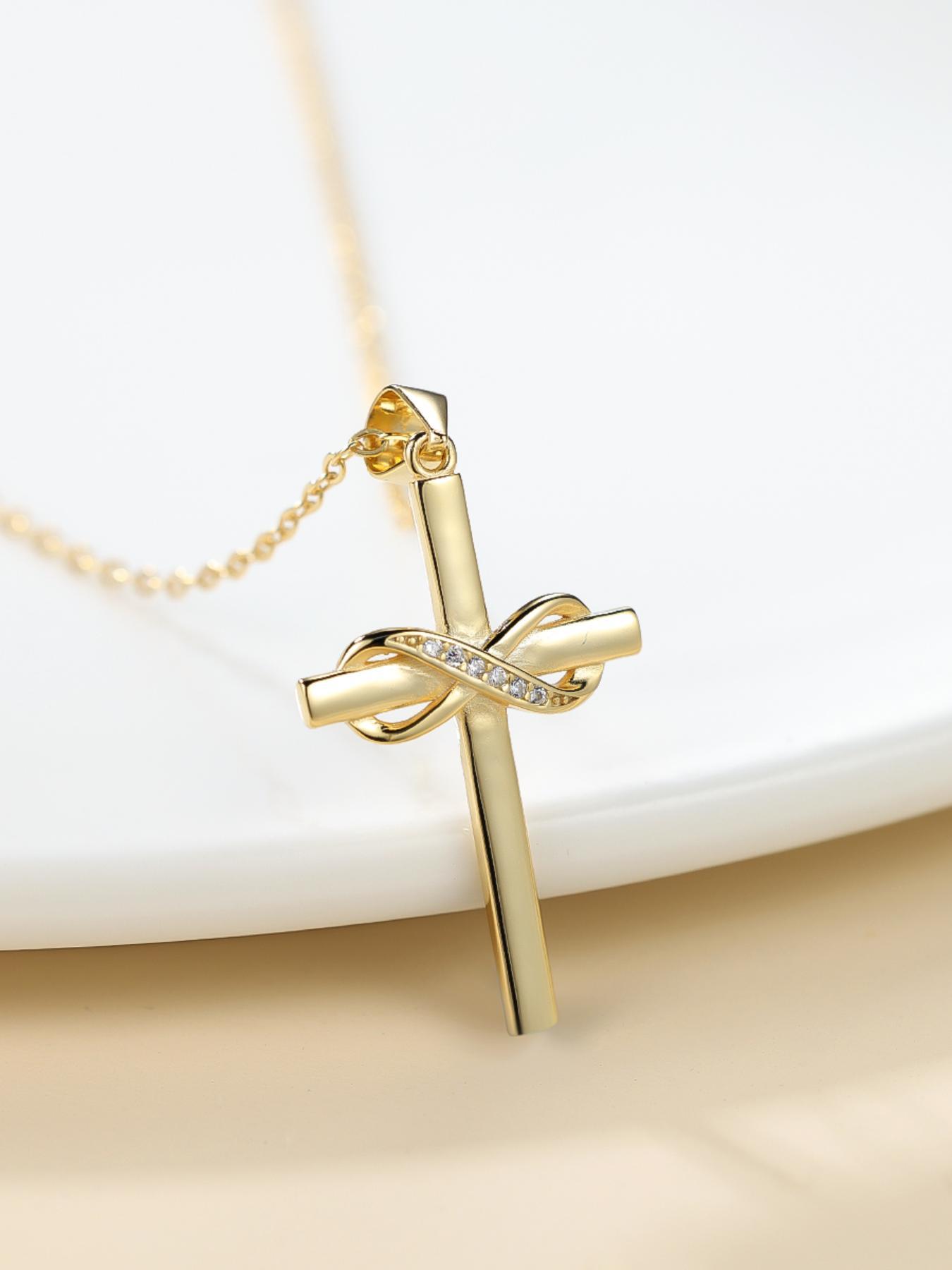 S925 Sterling Silver Infinity Cross Pendant Necklace, Elegant Women's Stackable Clavicle Chain Necklace, Dating Gift for Women & Men, Dainty cross necklace