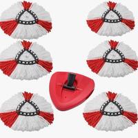 6 red and white replacement mop heads and 1 lid