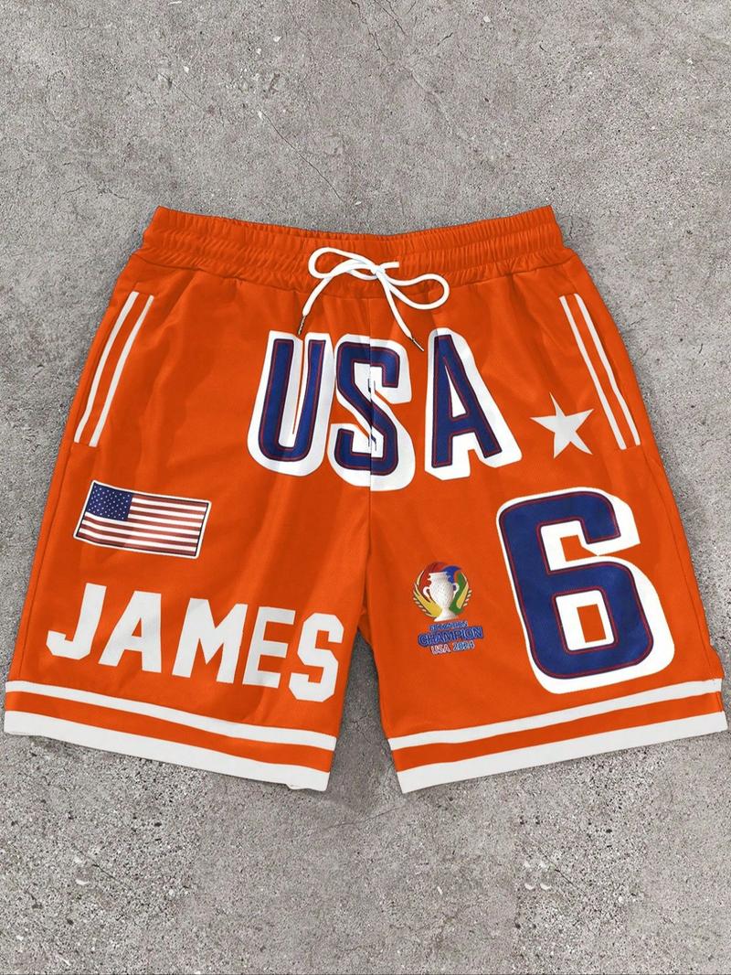 Men's Letter & Number Print Basketball Shorts, Regular Fit Casual Comfy Breathable Shorts for Summer, Men's Bottoms for Daily Wear