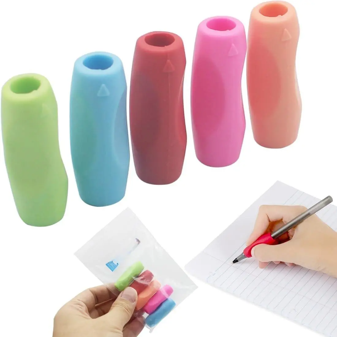 Pen Grips Set, Pure Color Pencil Grips Ambidextrous Writing Aid for  Adults, Flexable Soft Comfortable Corrective Finger Tool for Students, 5 Pack