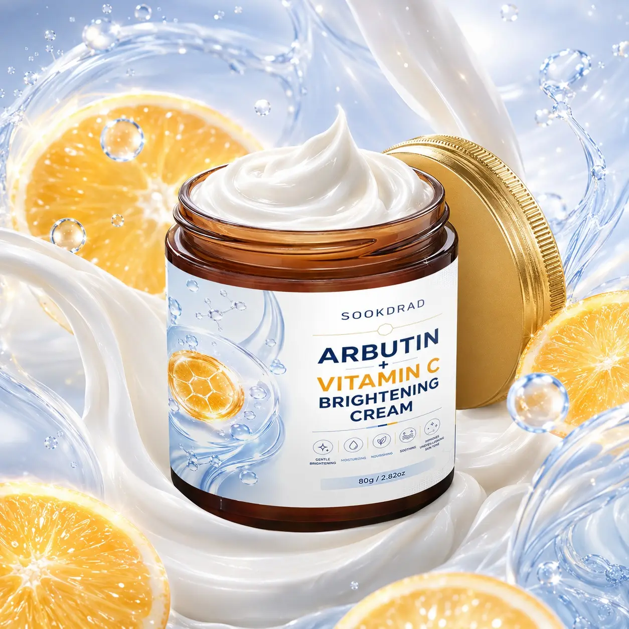 Arbutin Vitamin C Brightening Cream, gentle brightening, moisturizing, nourishing, soothing, improves uneven skin tone, facial skincare, all skin types, 80g