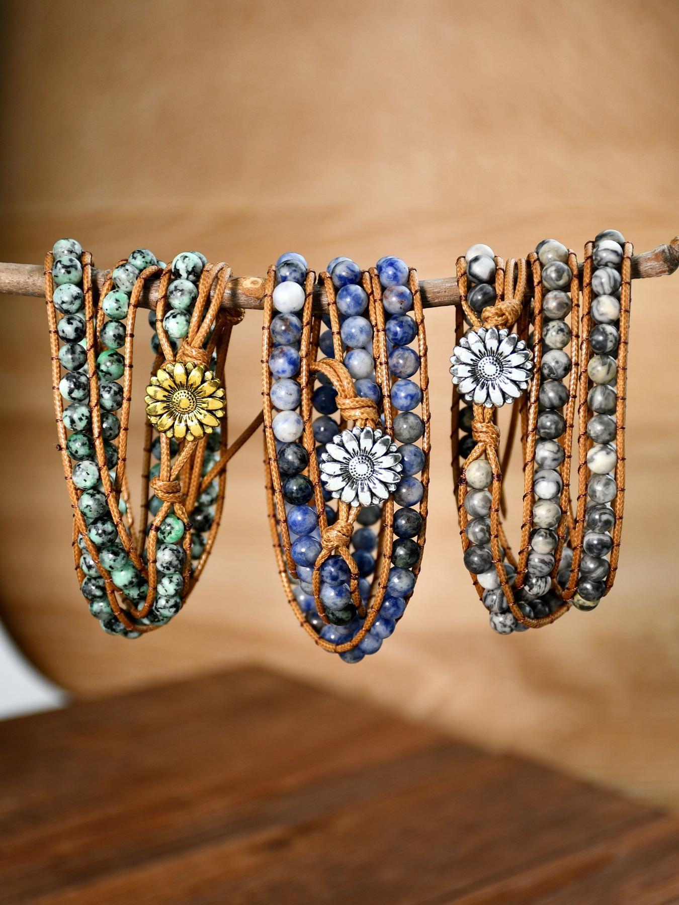 Boho Style Natural Amazonite Beaded Bracelet, Tree Of Life Charm Braided Bracelet for Women & Men, Fashion Jewelry Accessories for Daily Wear, Gift Ideas for Women