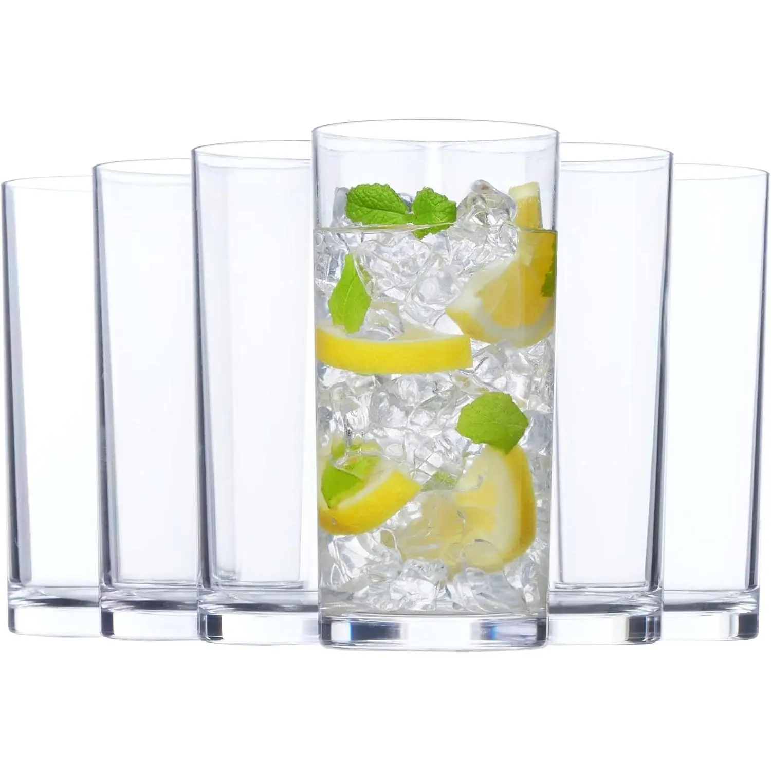 Classic Clear Plastic Reusable Drinking Glasses (Set of 6) 16oz Water Cups | BPA-Free Tumblers, Made in USA | Top-Rack Dishwasher Safe