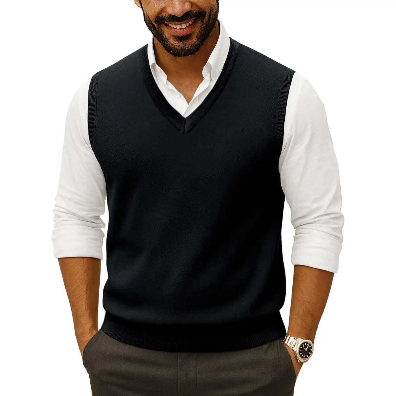 Mens V Neck Sweater Vest, Fall Pullover Sweater Vests, Lightweight Sleeveless Knit Vest