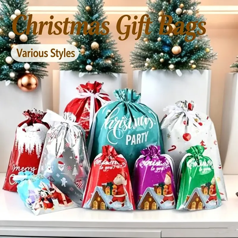 Christmas Santa Drawstring Gift Bag, Christmas Candy Bag, Holiday Gift Wrap, Festive Packaging, Perfect for Gifts and Treats