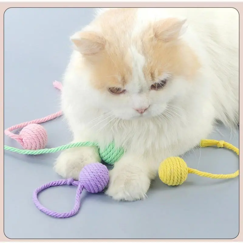Cotton Rope Ball Cat Toy Built-in Bell Sound Chew Toy Colorful Knitted Yarn Ball Kitten Interactive Teaser Toy Indoor Self Play Stress Relief Molar Cat Toys