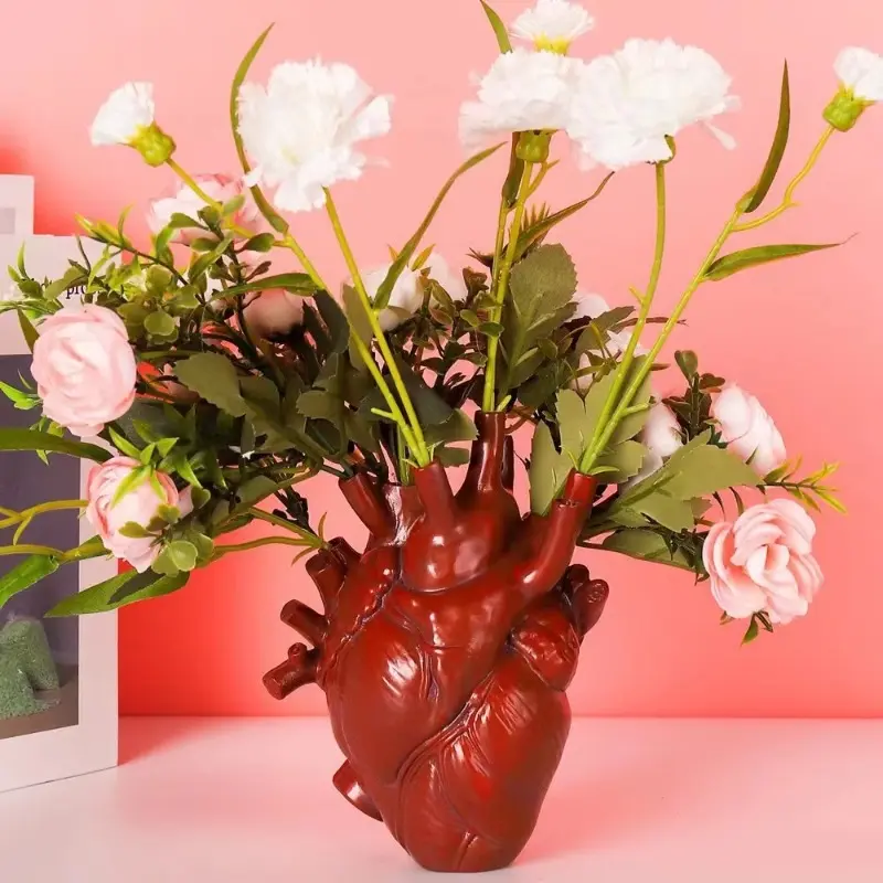 Modern Human Heart Organ Shape Vase Decoration, Spooky Halloween Home Desk Plant Pot Decor, Unusual Tabletop Ornament