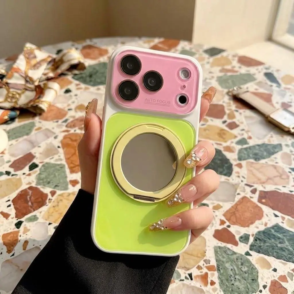 Macaron Color Block Dopamine Case with Magnetic Ring Stand for iPhone 18 Pro Max 17 16 15 14 13 Pro Max, Shockproof Protective Phone Cover with Camera Lens Protector, Cute Aesthetic Glossy Case for Men Women