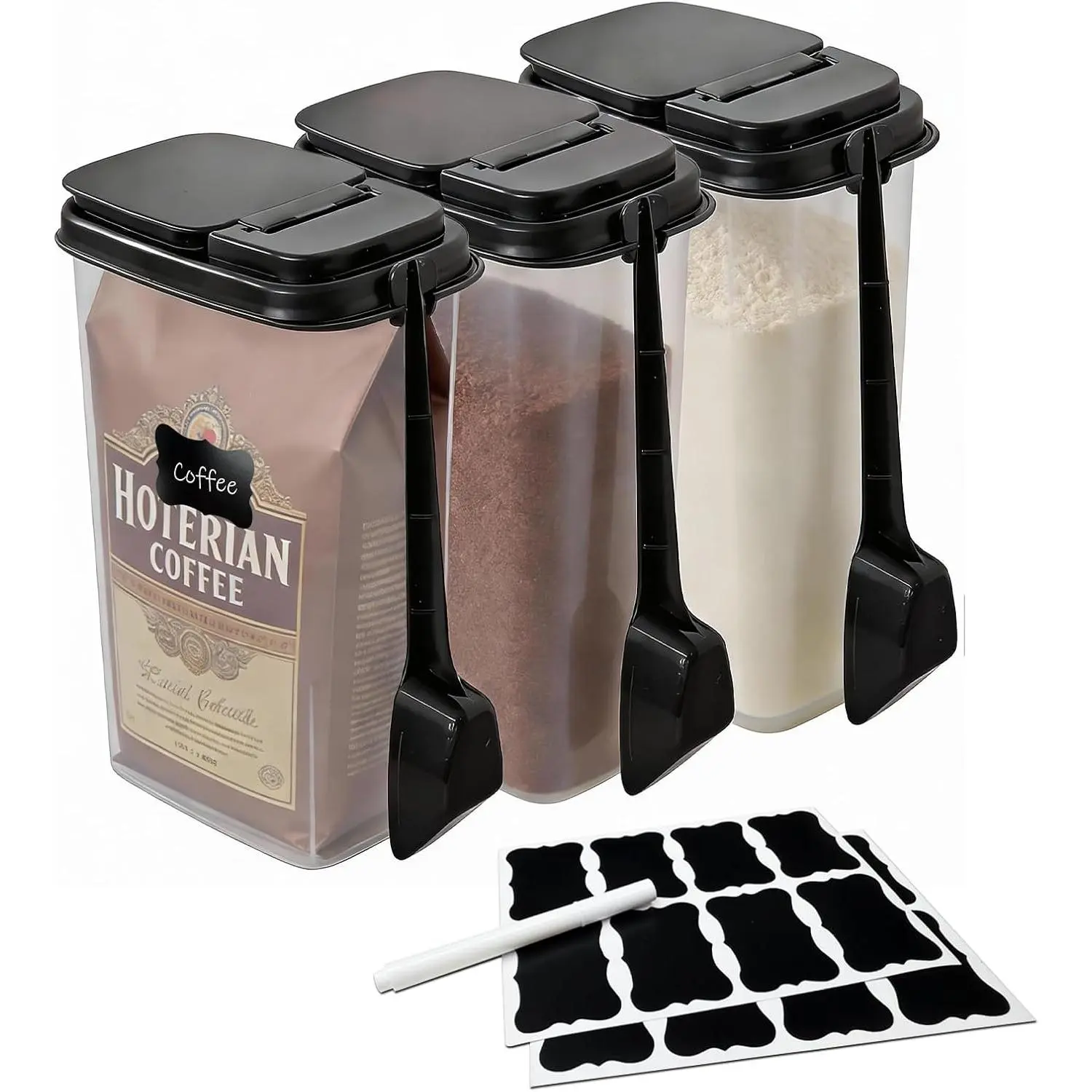3-Pack Coffee Storage Containers with Scoop – Fit 12 oz Bags, Bag-in Design for Whole Beans & Ground Coffee – Translucent Stackable Canisters for Coffee, , Sugar, Flour, Cereal – 51 oz