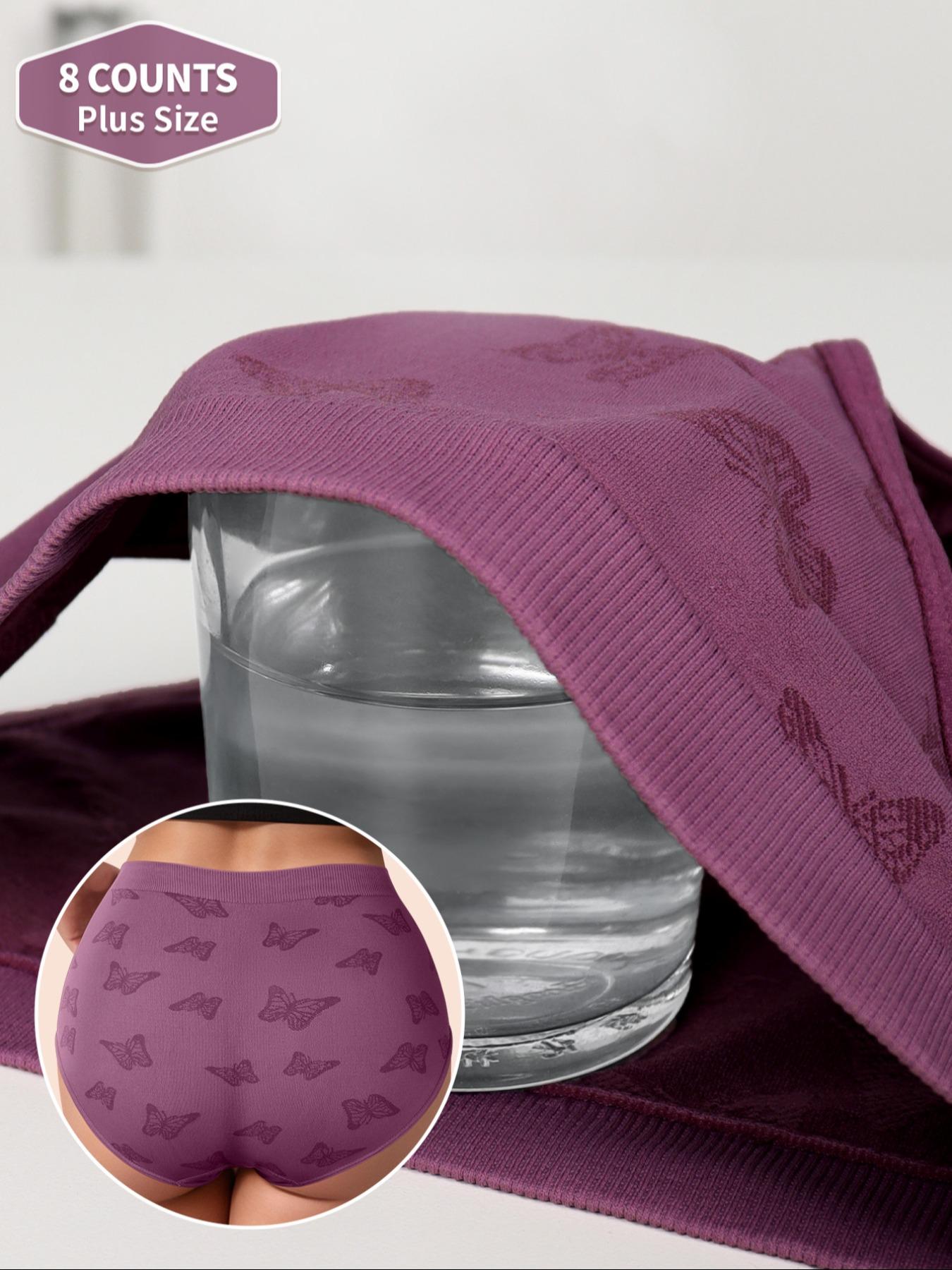 8 Pack Plus Size Women's Triangle Panties, Breathable Panties, Soft Printing Butterfly Design, High Quality Skin-Friendly Underwear, Casual All Seasons Fit