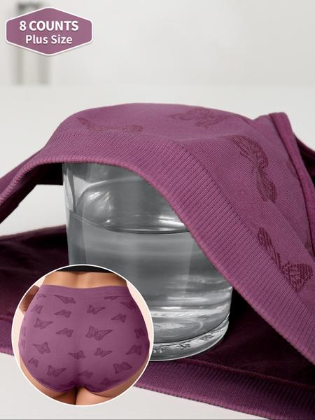 8 Pack Plus Size Women's Triangle Panties, Breathable Panties, Soft Printing Butterfly Design, High Quality Skin-Friendly Underwear, Casual All Seasons Fit