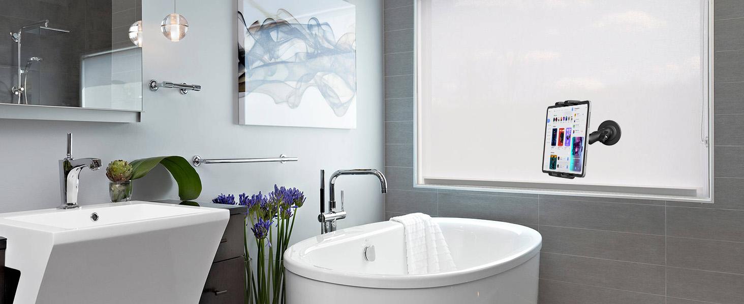 OHLPRO Tablet Wall Mount, iPad Holder Wall with Adhesive Base 360° Rotatable Tablet Holder No Drill Mobile Phone Wall Mount for 5-13 Inch iPad Galaxy Tab eReader Smartphone Universal Car Windscreen