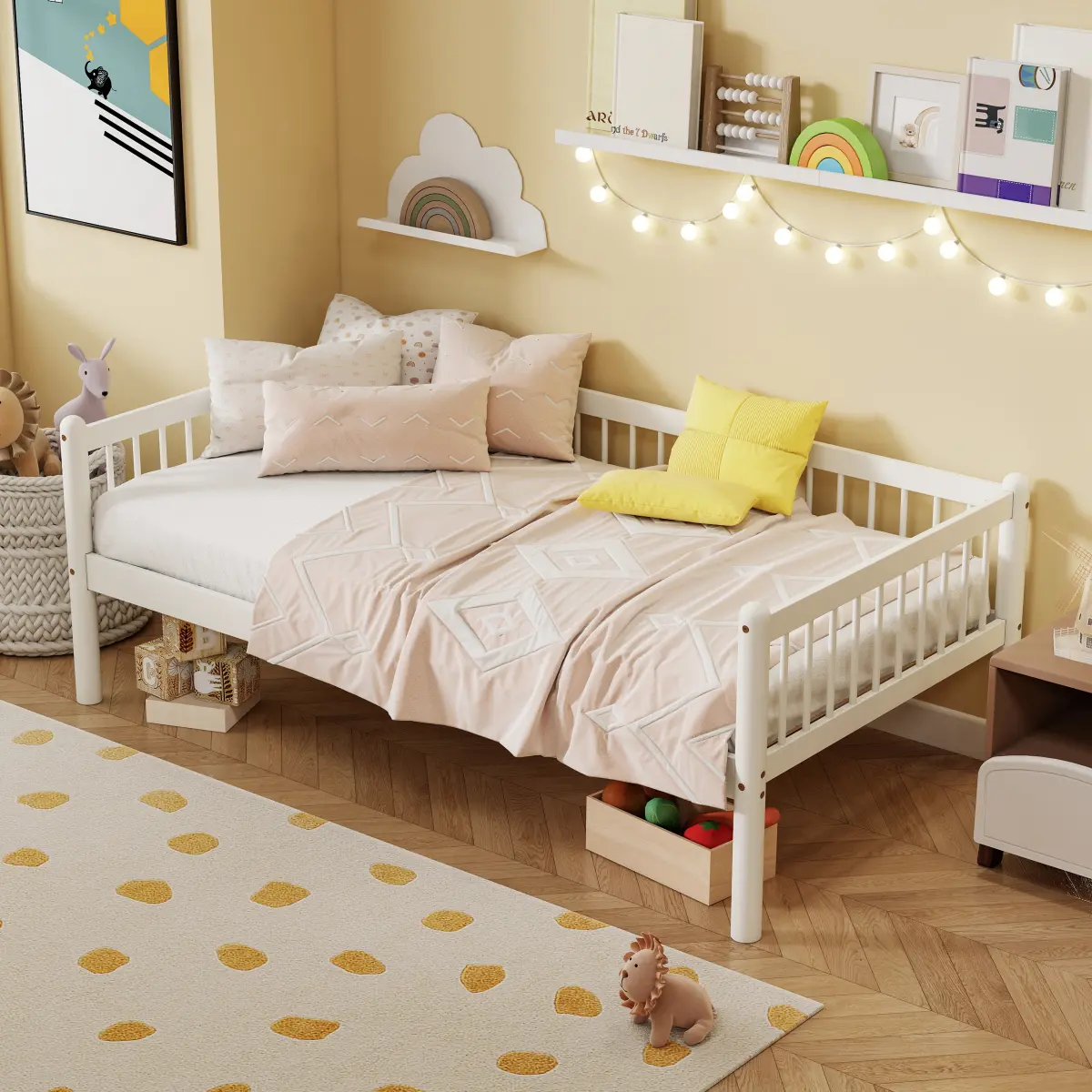 [Bellemave] Twin Wood Daybed Sofa Bed, 3-Side Guardrails, 10 Support Slats, Easy Assembly