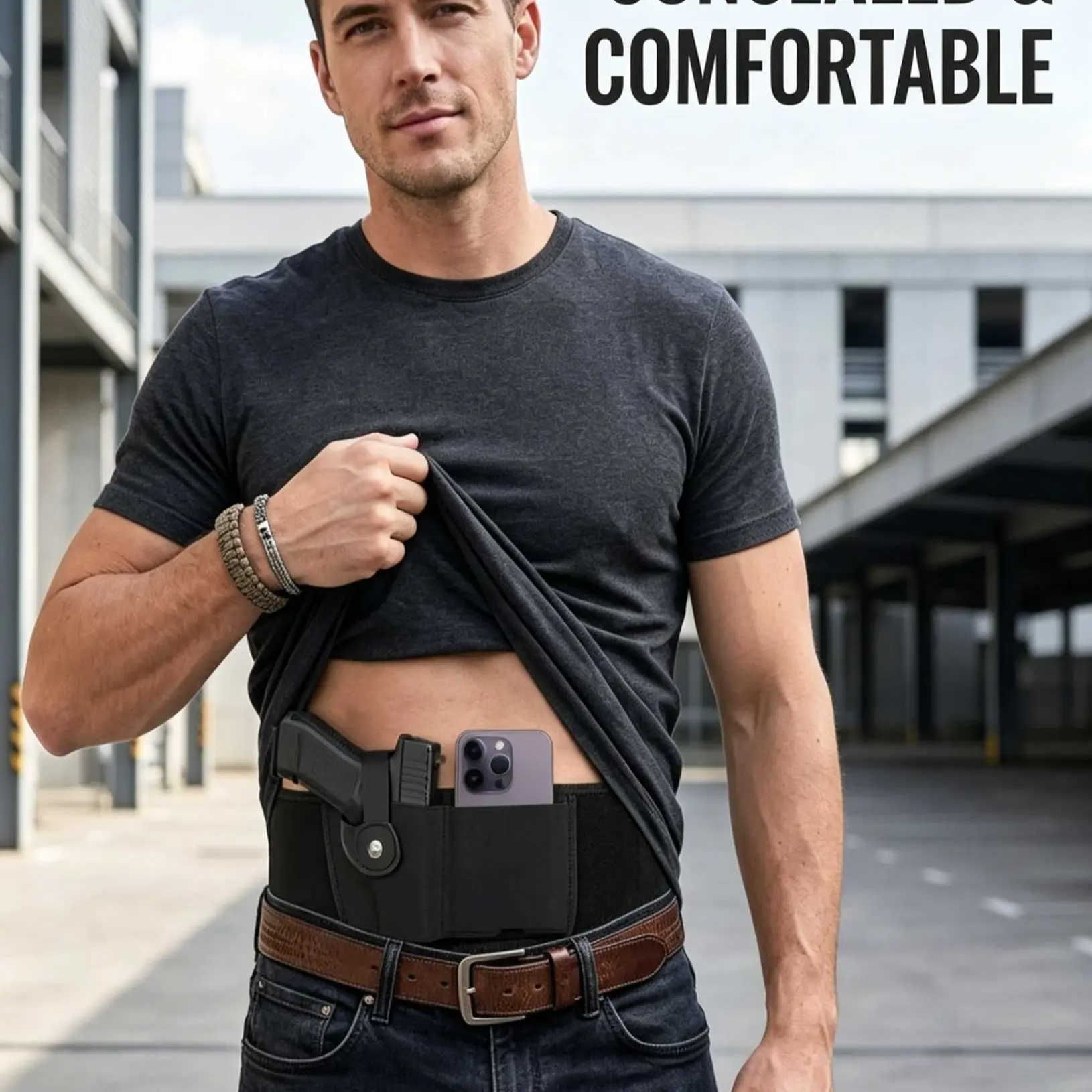 Universal Breathable Holster Gun Belt, Adjustable Elastic Waist Gun Strap, Fits All Compact Full Size Pistols, Concealed Carry for Men and Women