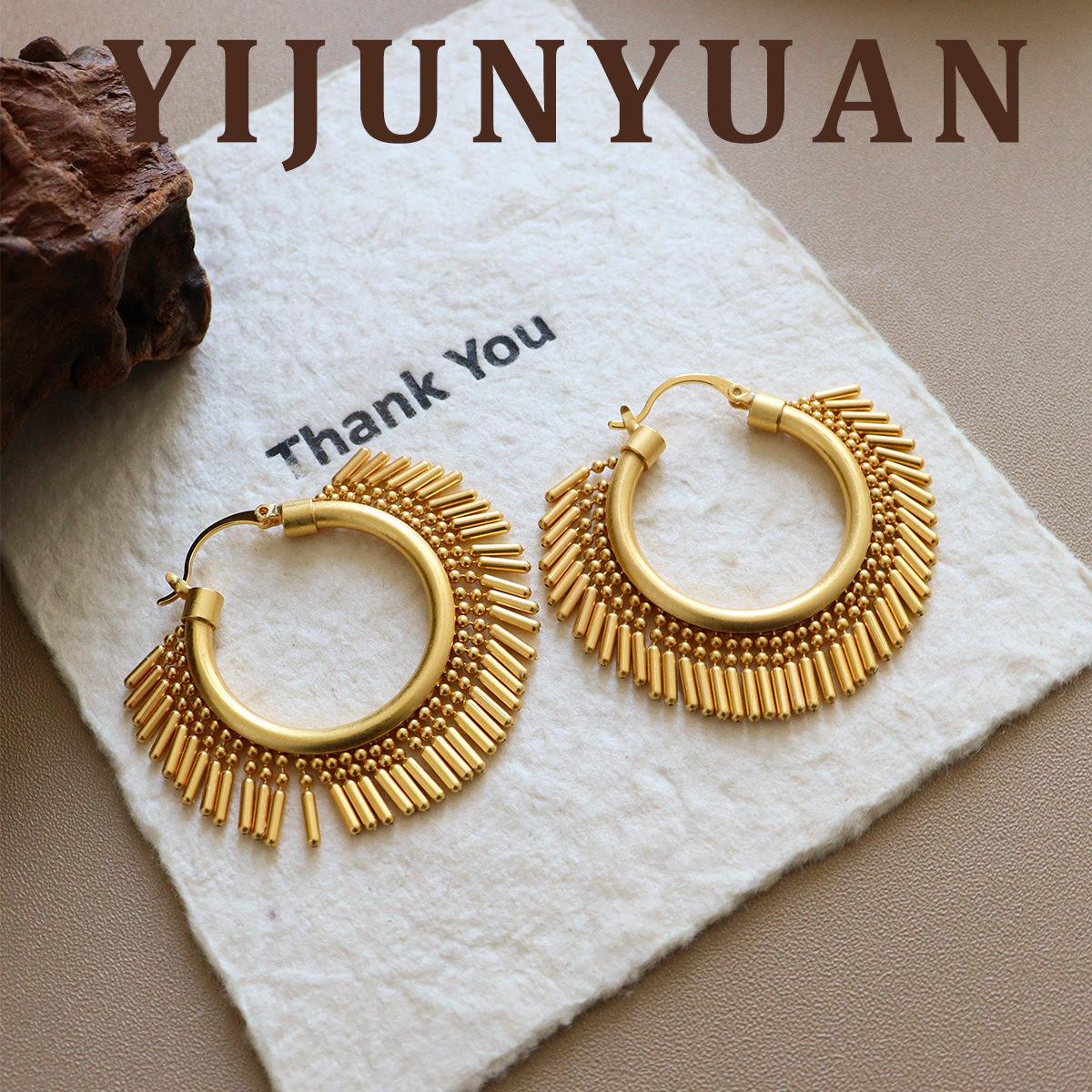 Vintage Gold Hoop Earrings for Women, Retro French Tassel Dangle Earrings, Minimalist Luxury Statement Earrings, Boho Chic Oversized Circle Earrings, Trendy 2026 Jewelry Gift