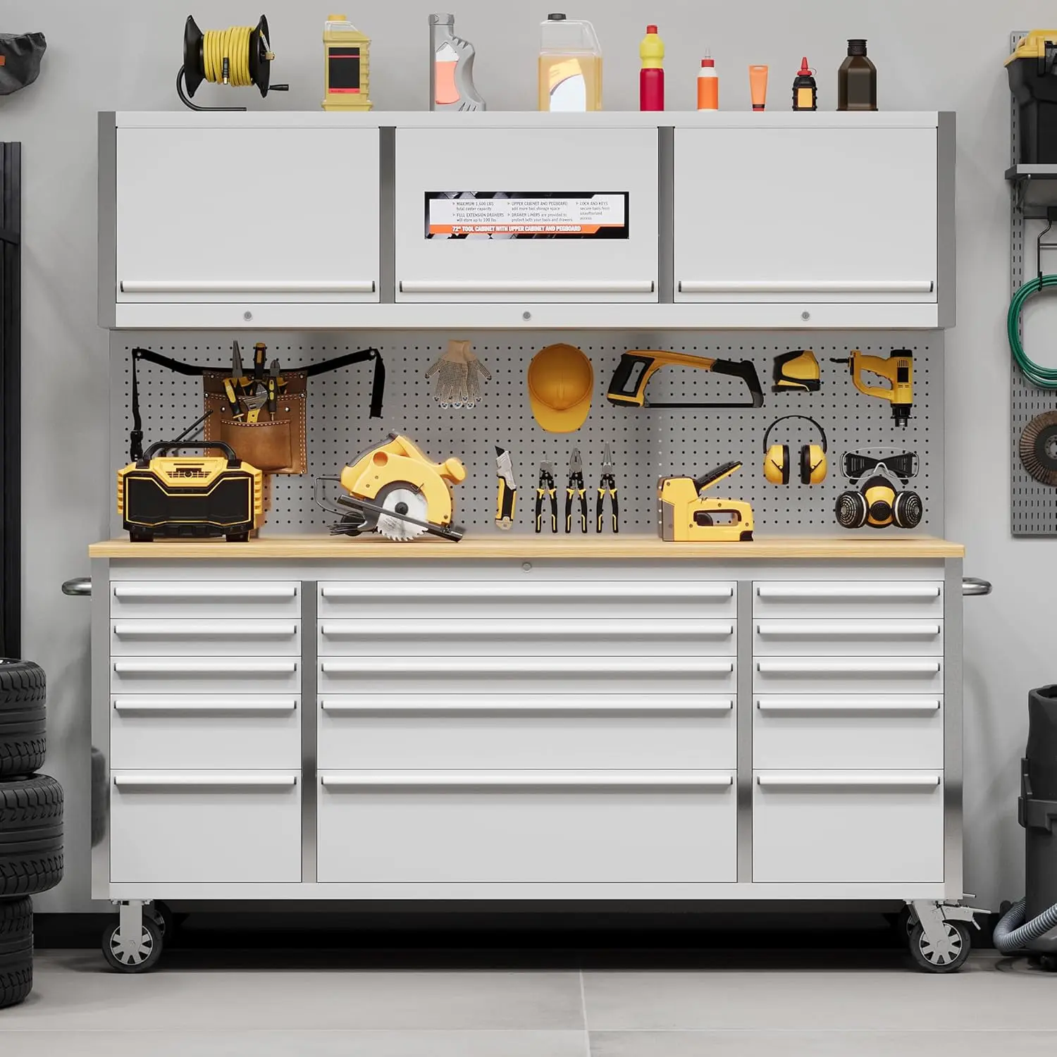 72-Inch Stainless Steel Tool Chest - 15-Drawer Mobile Garage Tool Organiser with Integrated Handle, Secure Locking System, High-Capacity Sleek & Functional Design for Home Workshop Use