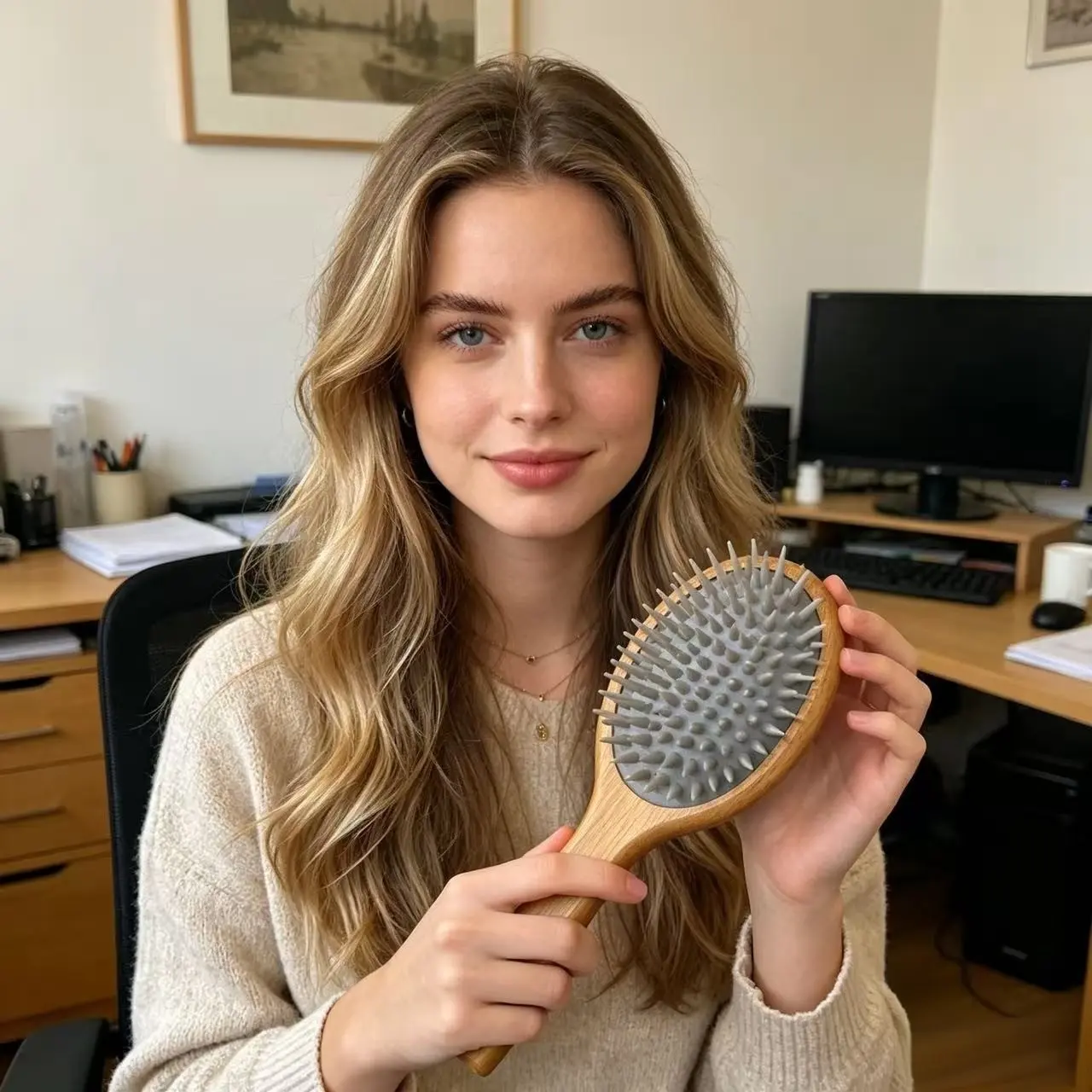 Professional Hair Comb, Large Bamboo Cushion Comb, Anti-Static Massage Styling Brush, Single Piece, Ideal for Hair Care