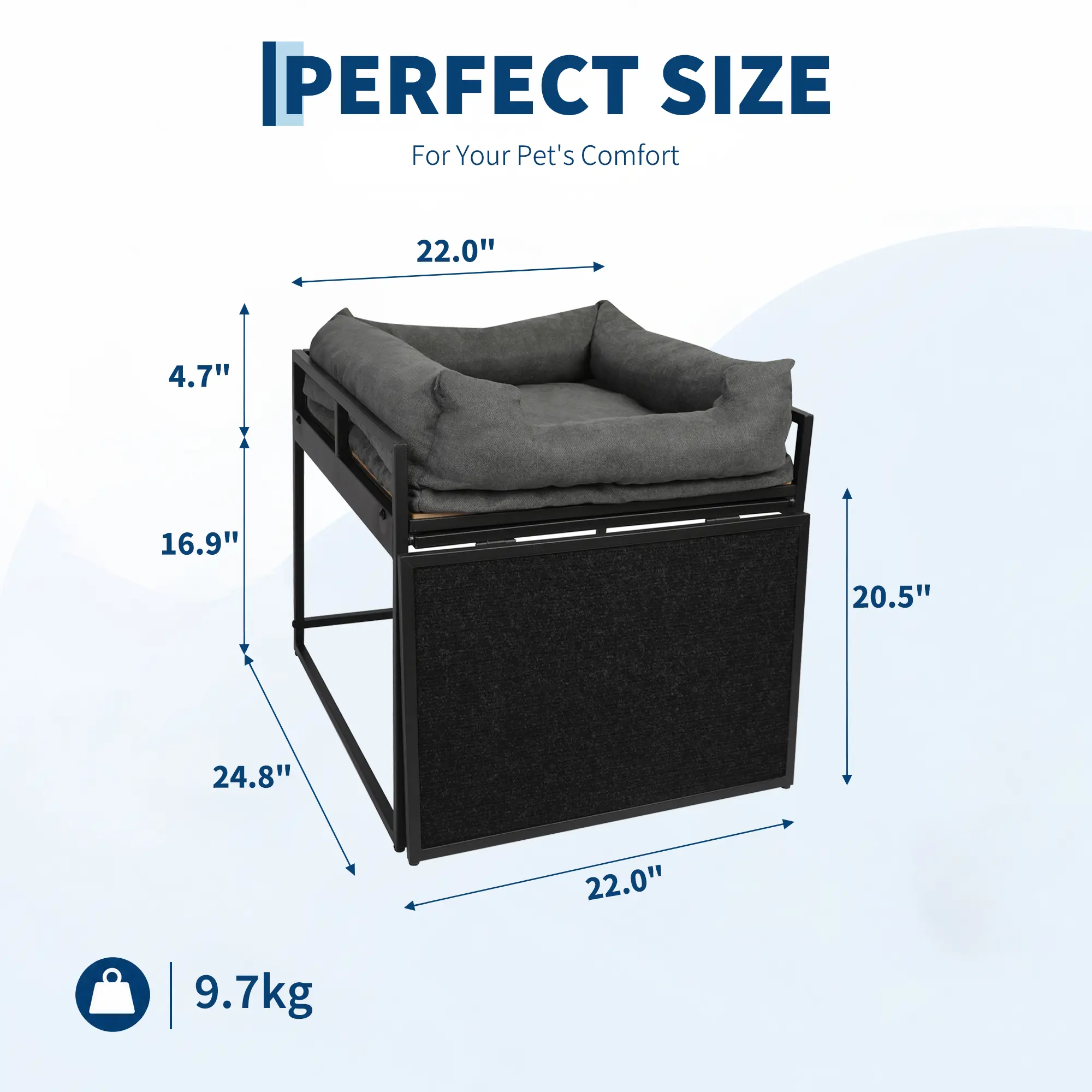Elevated Dog Bed with Storage Cabinet, Metal Frame Raised Pet Sofa Bed with Washable Cushion & Scratching Panel
