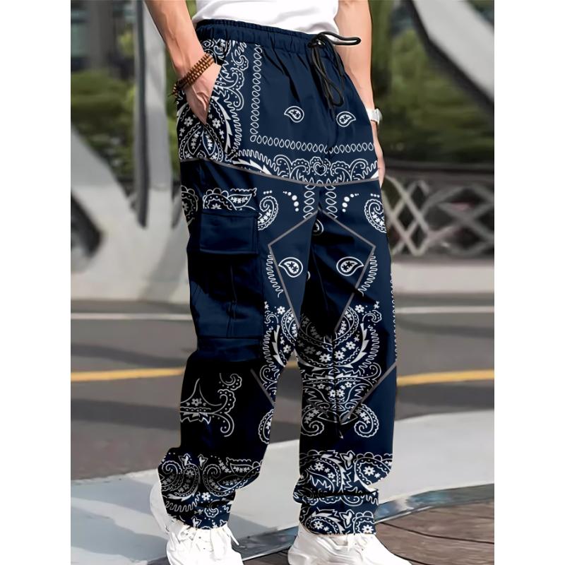 Men’s Streetwear Bandana Pattern Cargo Pants with Drawstring SpringStatements
