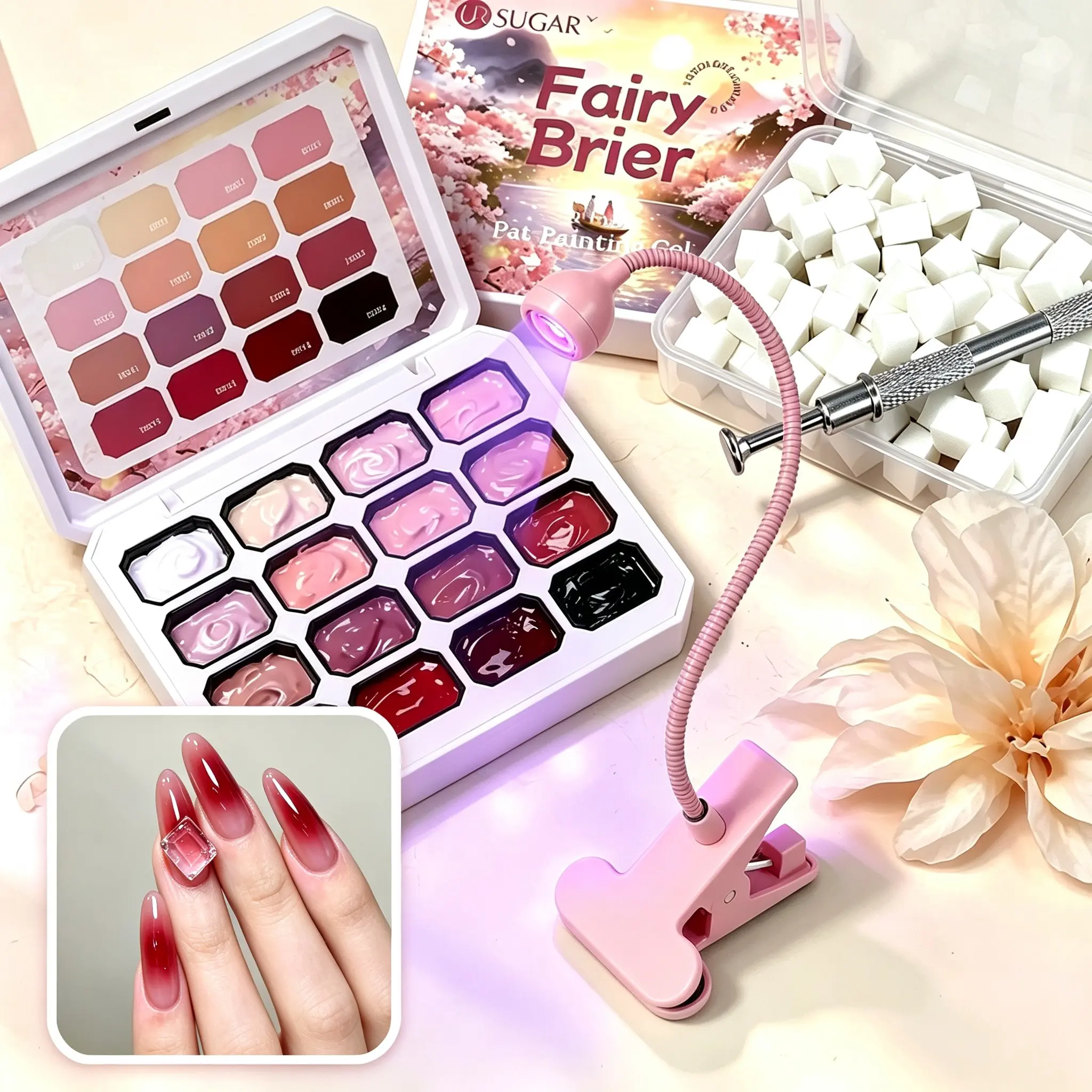 Multi-Color Solid Nail Patting Gel Kit With Full Accessories, Beginner manicure kit, Nail Sponges, Sponge Dauber Clip, UV Lamp, High Pigment Non-Flow Pat Gel For DIY Blush Ombre Floral Nail Design, Home Manicure Starter Kit
