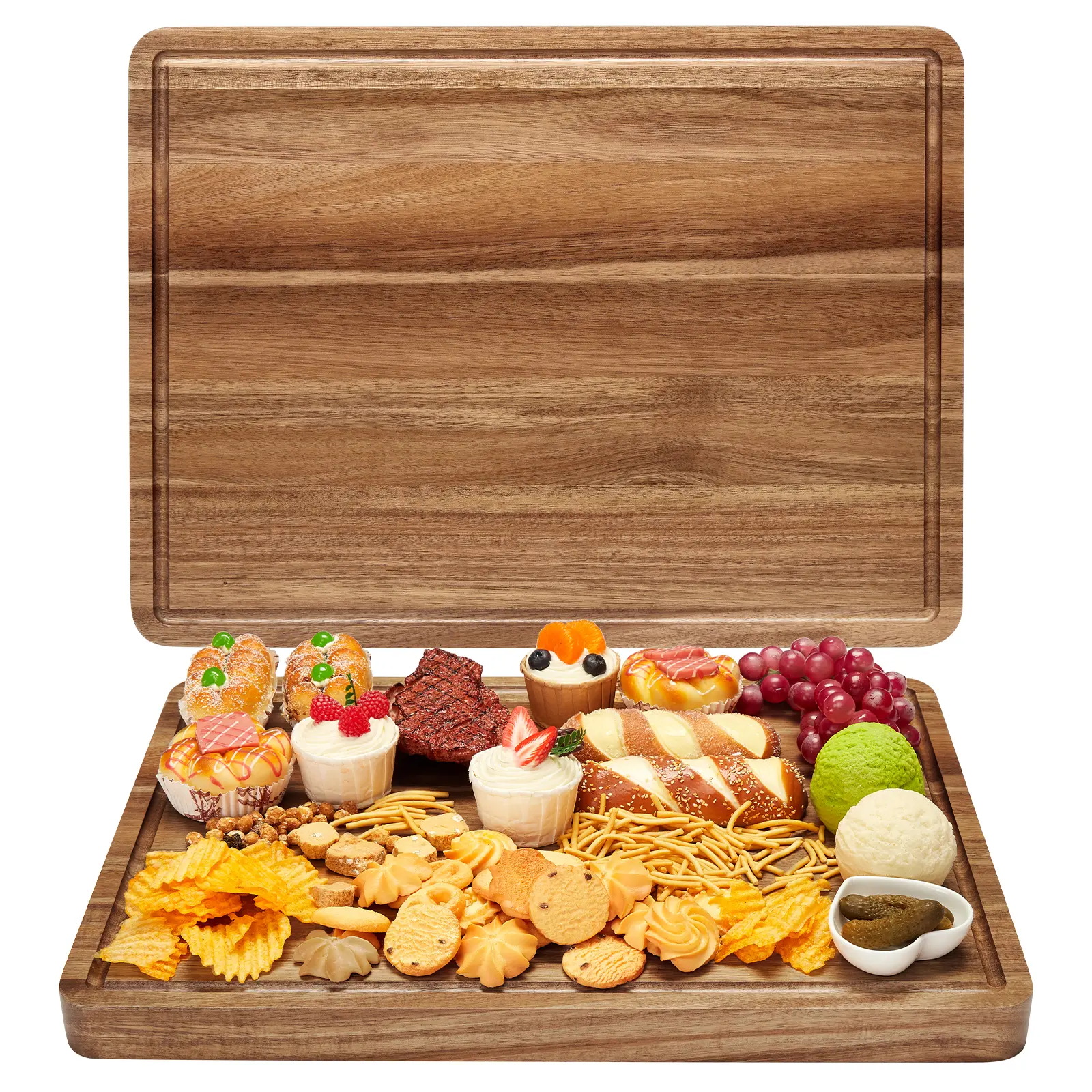 Extra Large Acacia Wood Cutting Board 20"x15" – Reversible Wooden Butcher Block for Kitchen with Deep Juice Groove, Side Handles – Chopping Board & Serving Tray for Meat, Vegetables, Cheese