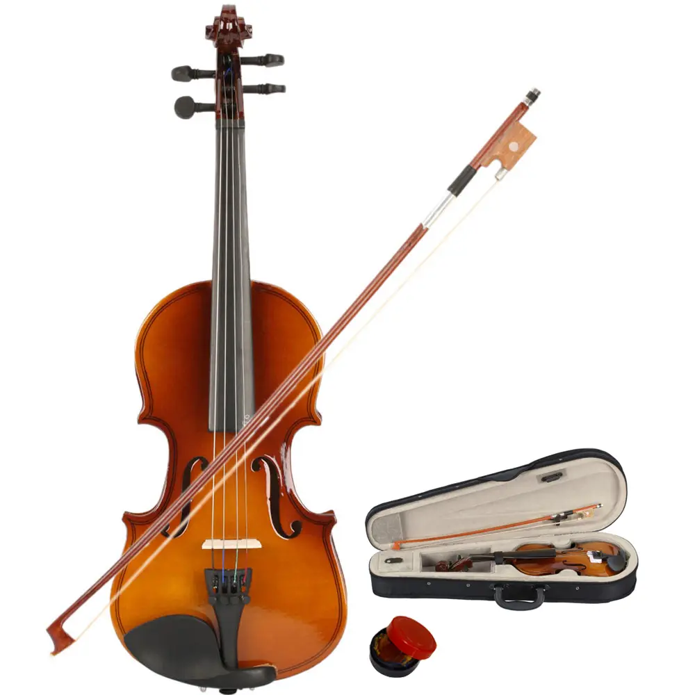 New 1/8 Acoustic Violin Case Bow Rosin Natural