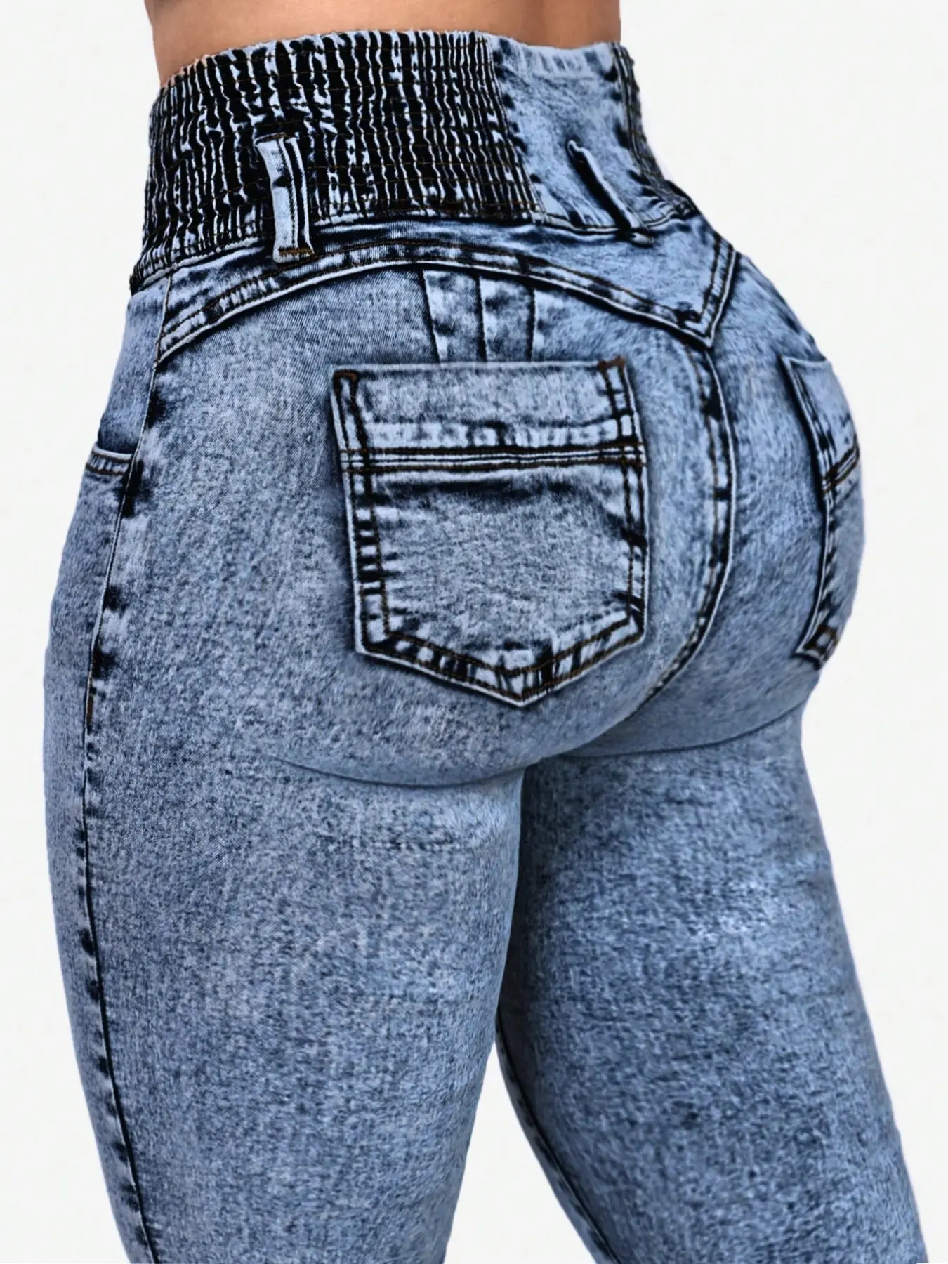 Light Acid Wash Ruched Waist Jeans Fall Halloween Back To School Birthday Mexican