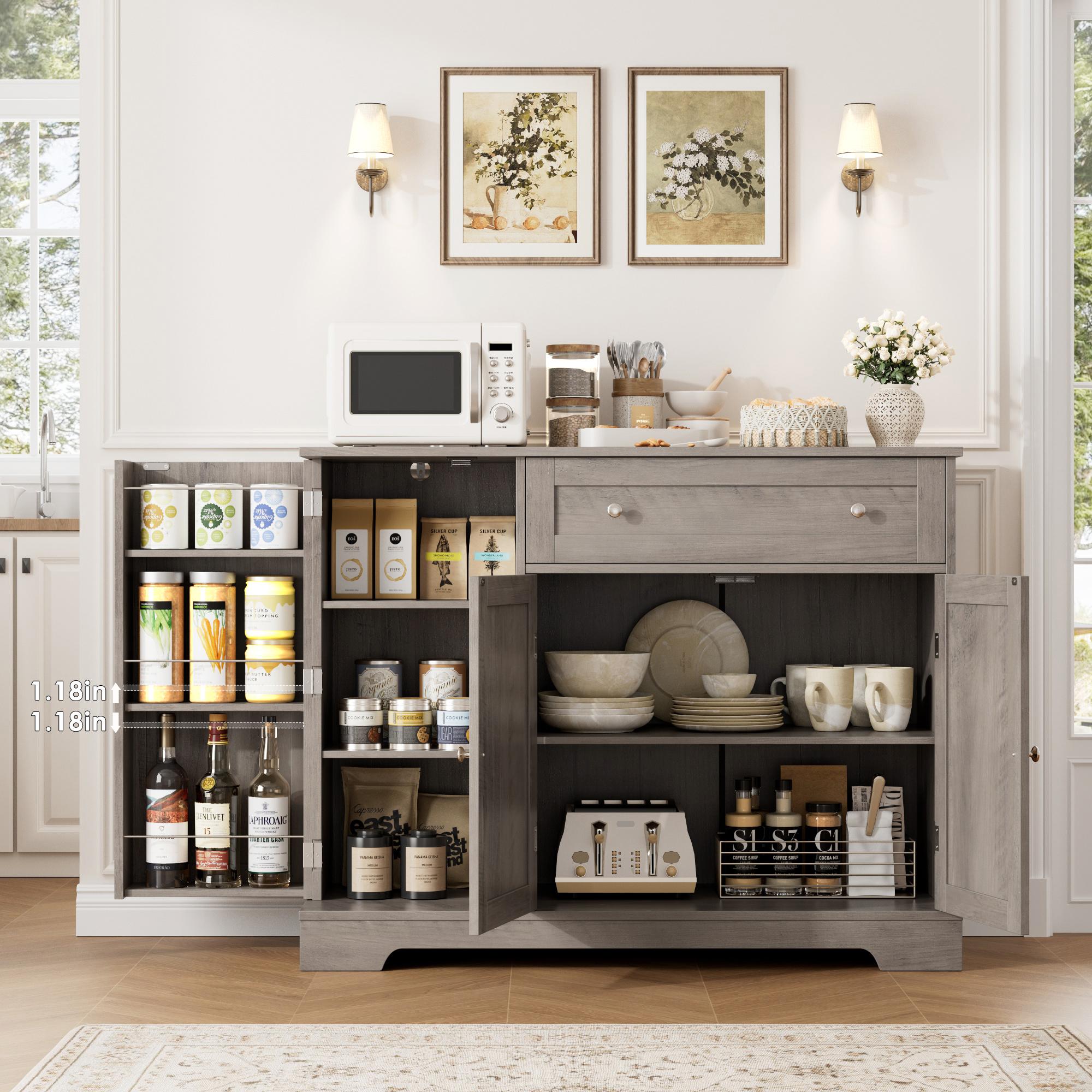 HOSTACK Buffet Cabinet with Storage, Modern Sideboard Buffet with Doors, Wood Coffee Bar Kitchen Storage Cabinet with Drawer and Adjustable Shelf