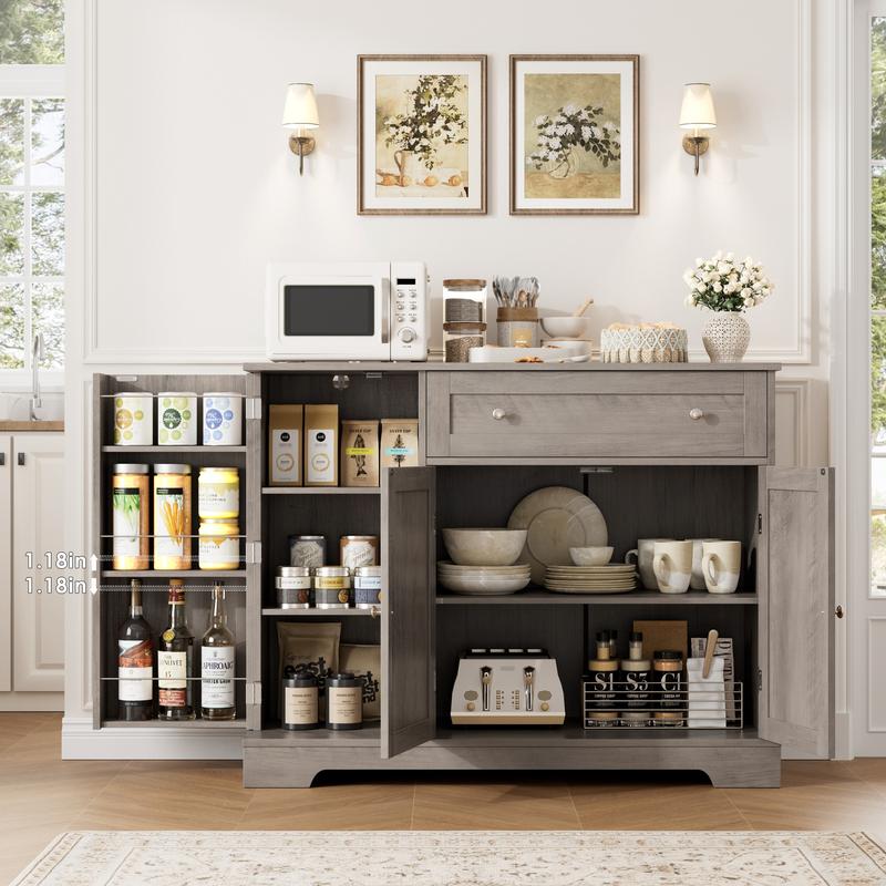 HOSTACK Buffet Cabinet with Storage, Modern Sideboard Buffet with Doors, Wood Coffee Bar Kitchen Storage Cabinet with Drawer and Adjustable Shelf