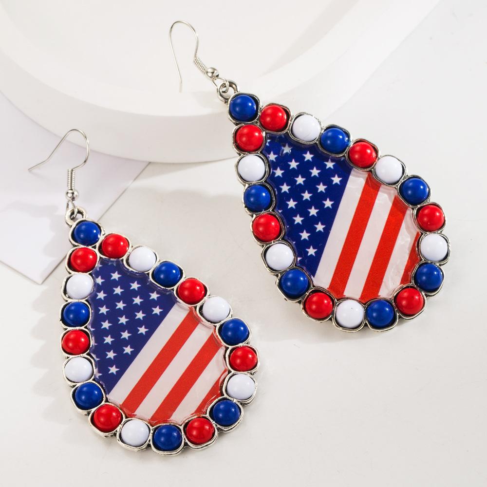 Daily Earrings, Alloy Inlaid Acrylic Diamonds, Red White Blue Printed Flag Earrings Jewelry