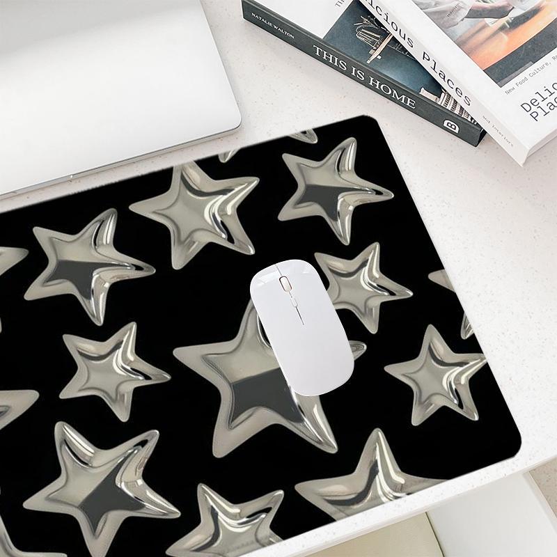 Star Pattern Mouse Pad, Rectangle Gaming Mouse Pad, Non-Slip Rubber Base Stitched Edge Desk Pad for Home Office Game Room, Gaming Desk Accessory