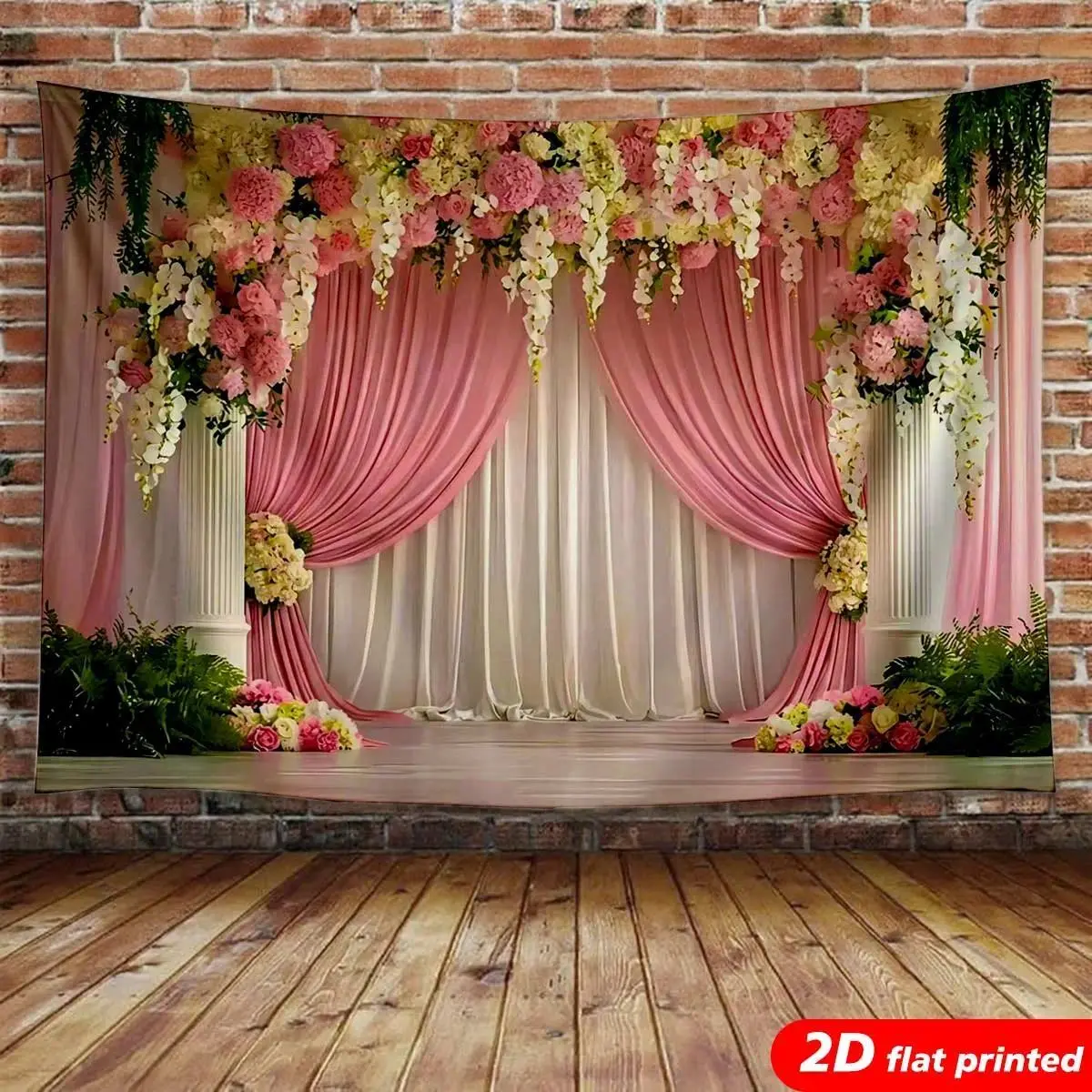 Elegant Style Faux Floral Arch Tapestry Wall Hanging - Pink Cream Curtain, 2D Flat Printed Flower Backdrop, Floral Decorations & Arch Backdrop Tapestry, Bridal Shower Prop, Home Room Decor Gift, Faux Floral Tapestries, Floral Decorations Tapestries