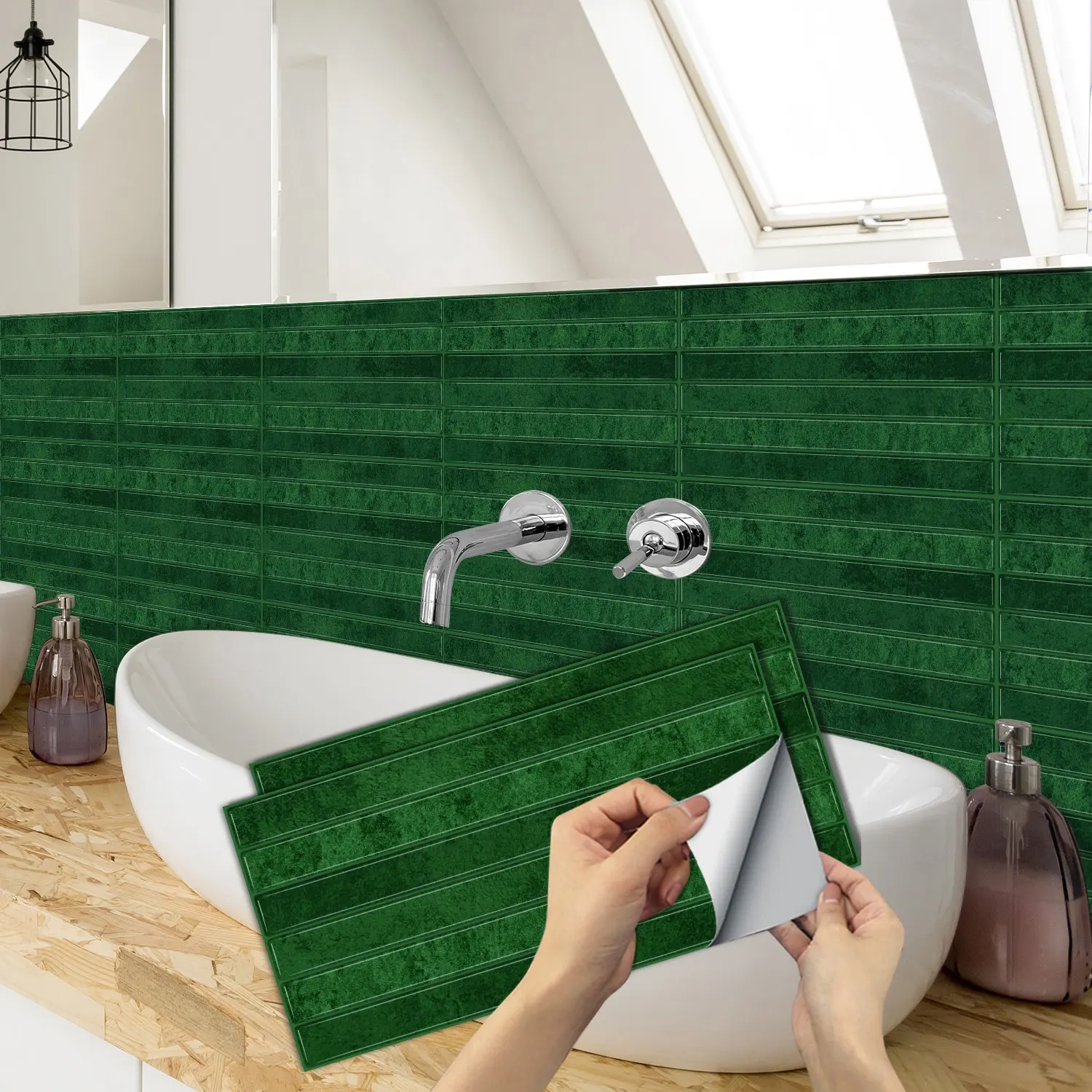 12/24/48 Pcs Self-Adhesive Kitchen Waterproof And Oil Resistant Stickers With Removable Film, Vintage Texture, Suitable For Cabinet Door And Countertop Renovation