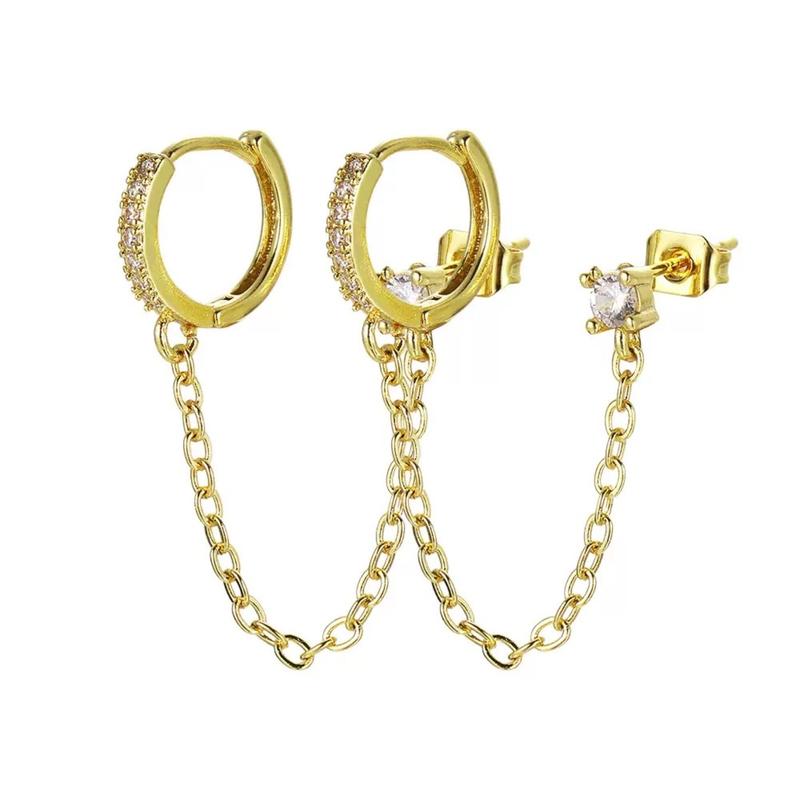 Jstyle 14K Gold Plated Chain Earrings for Women Hypoallergenic Double Piercing Dangle Chain Huggie Hoop Earrings