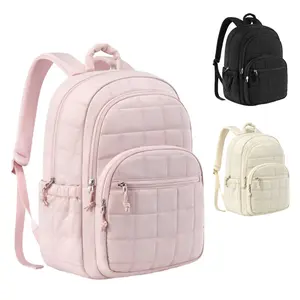 Preppy-style laptop backpack, women's travel backpack, quilted casual daypack, water-resistant bookbag fitting a 15.6-inch laptop