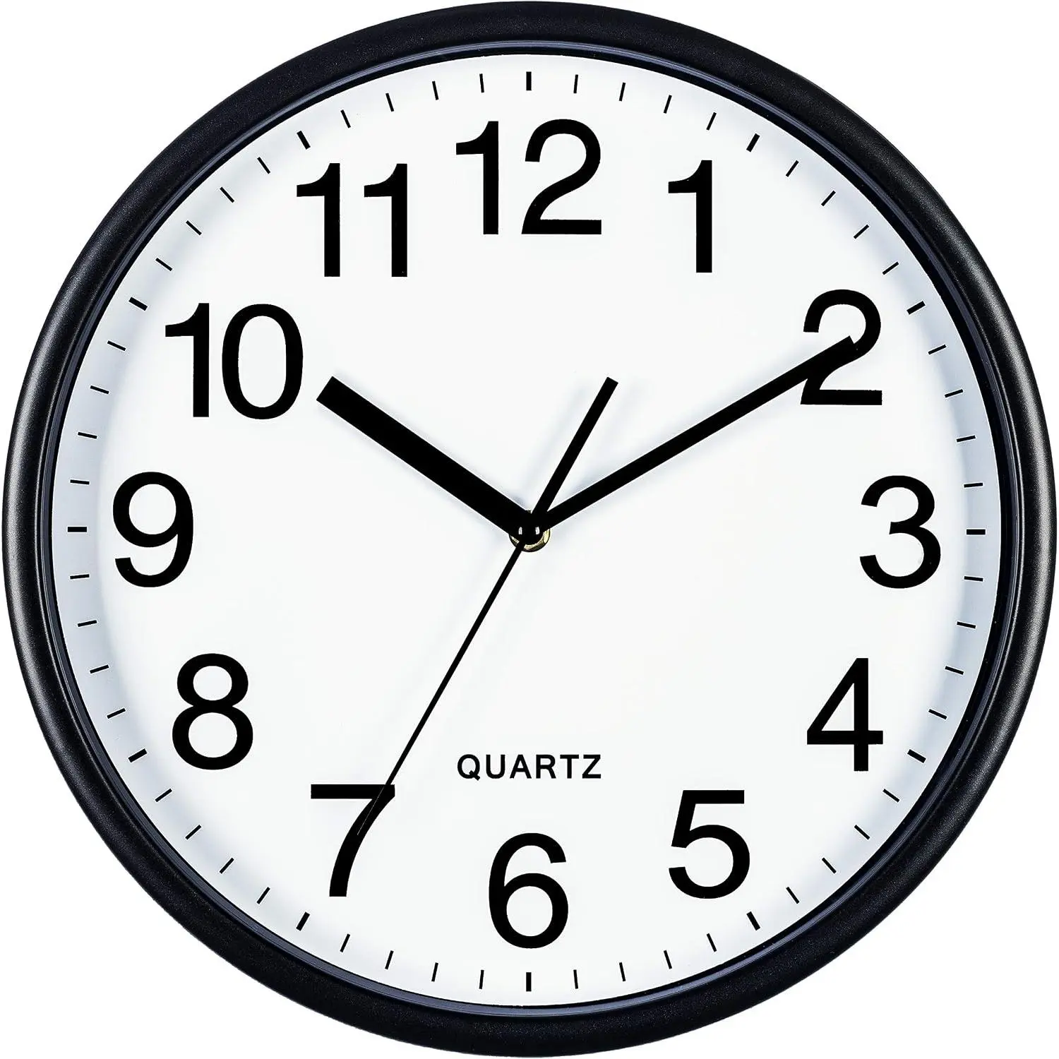 Black Wall Clock, Large 13-Inch Silent Non Ticking Quartz  Operated Round Easy to Read Classroom//School/Office Clock