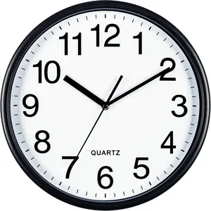 Black Wall Clock, Large 13-Inch Silent Non Ticking Quartz  Operated Round Easy to Read Classroom//School/Office Clock