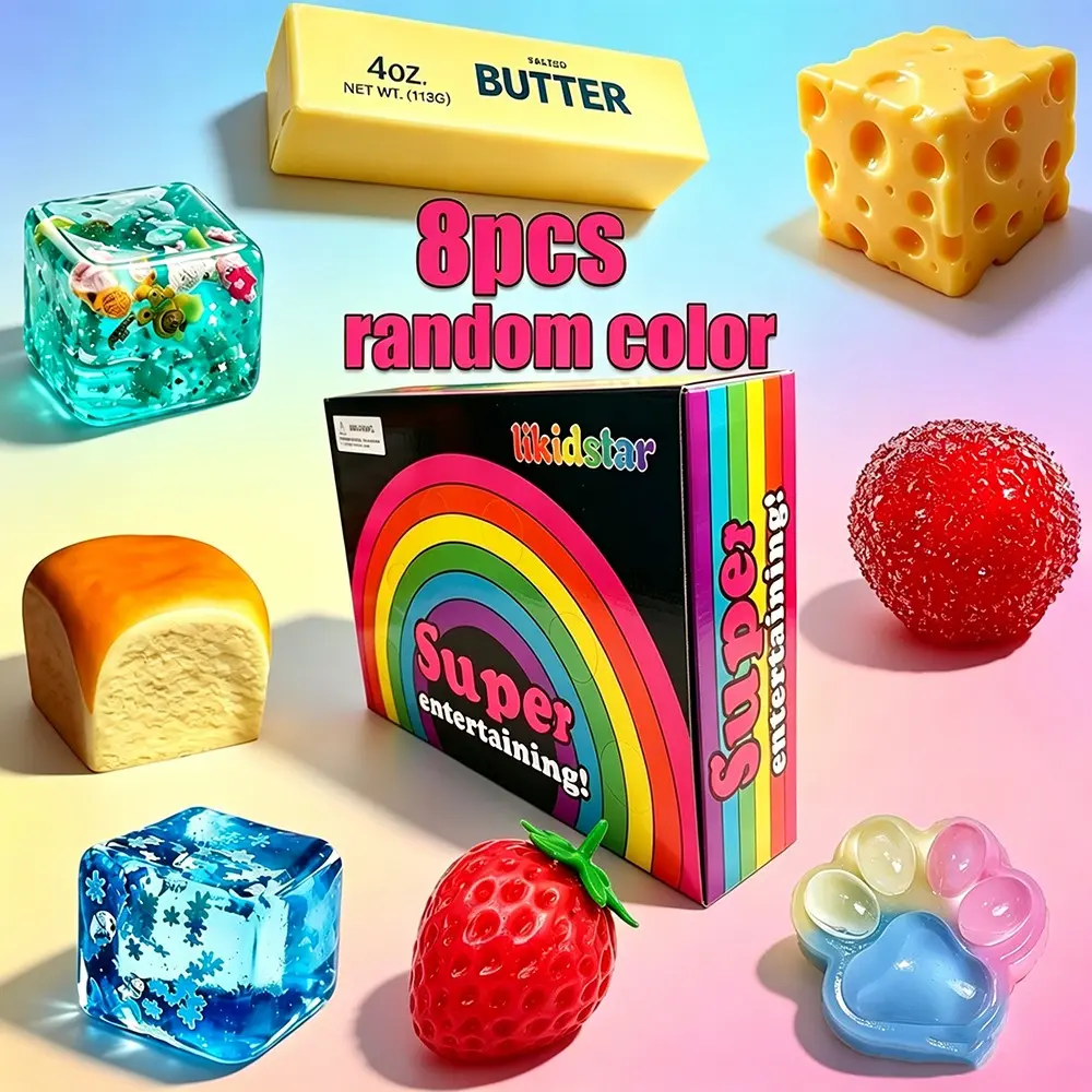 8pcs/set Multi Style Pinching Stress Relief Toys, Soft Sensory Toys for Adults & Kids, Party Gifts, Soft Anxiety Fidgets, Office Anxiety Relief, Calming Desk Toys