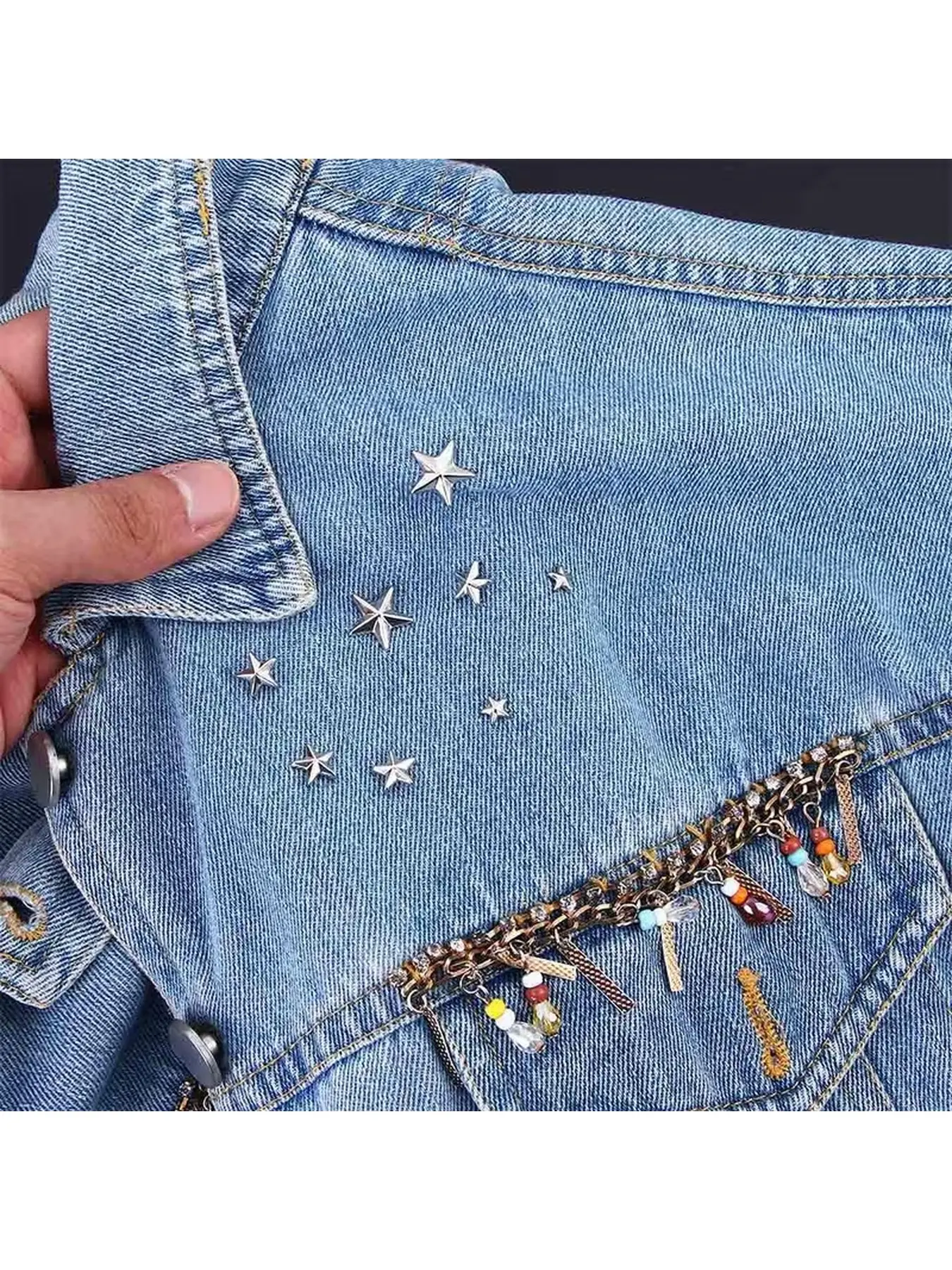 100PCS Pentagram Rivets, suitable for clothing, bags, leather products, and other decorative accessories. DIY faux leather crafts, punk rock clothing metal decorative studs, metal decorative rivets