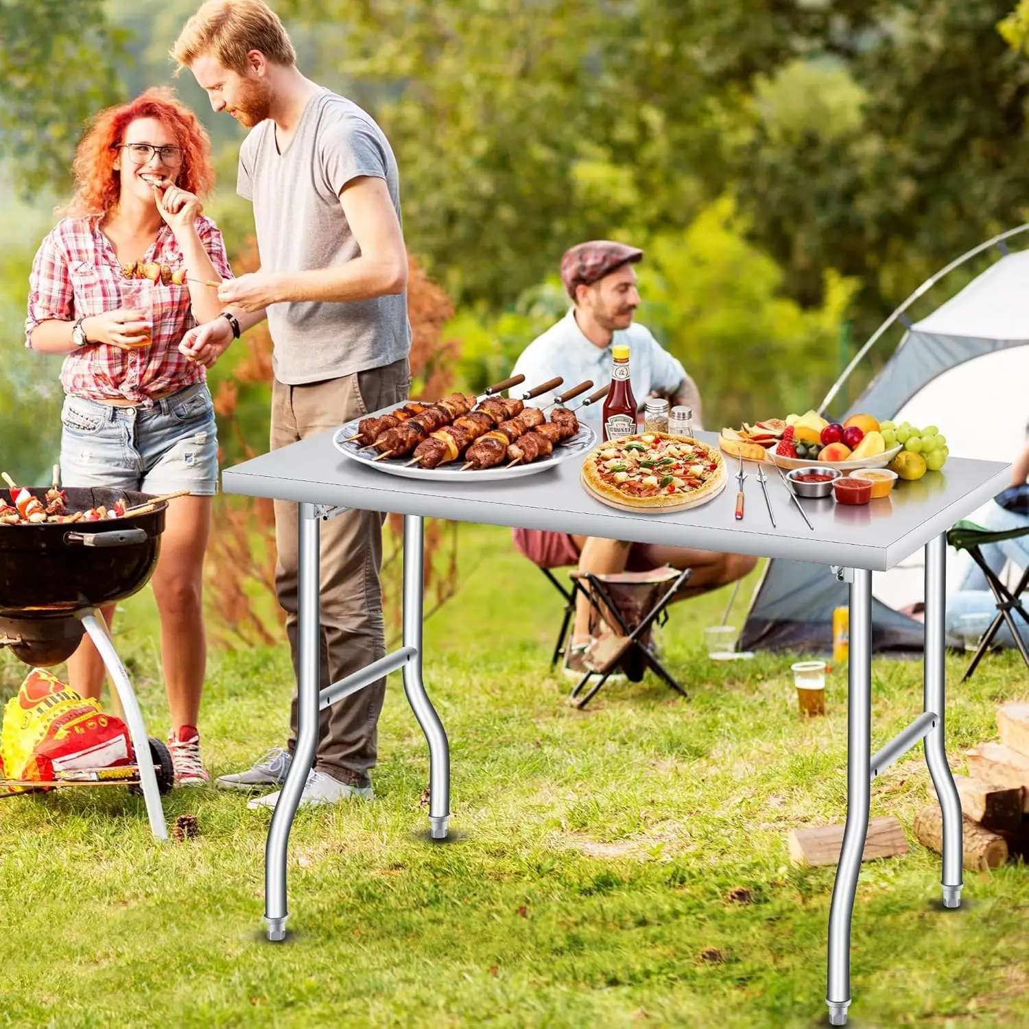 Heavy Duty Stainless Steel Folding Table 48x24/48x30 Inch, 400 LBS Capacity Portable Work Table, No Assembly Prep Table, No Assembly Utility Table for Kitchen, Garage & Camping