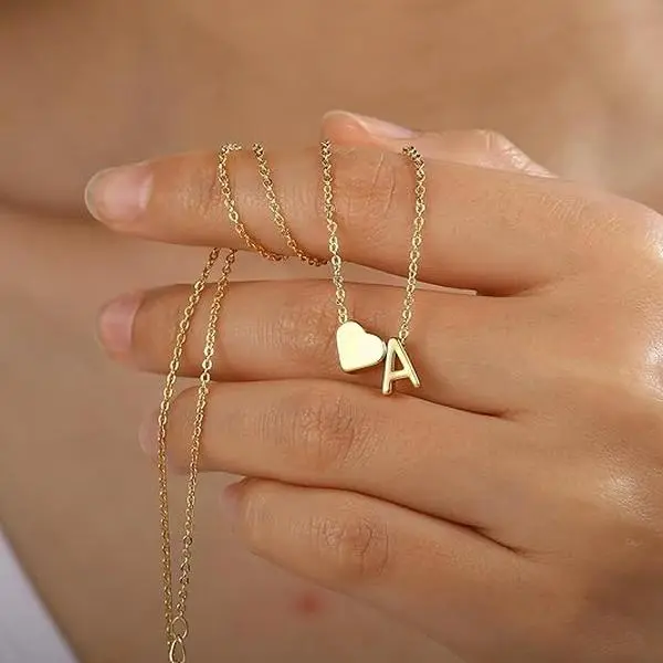 Trendy Non Tarnish Necklace Dainty 14K Gold Plated Personalized Monogram Letter A-Z Stainless Steel Tiny Heart Pendant Necklace Versatile Daily Wear & Party Jewelry