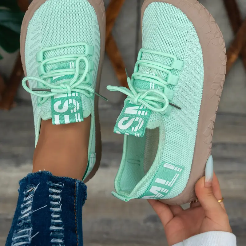 Summer Flyknit Mesh Women's Sports Shoes, Breathable Soft-Sole Casual, Trendy Outdoor Leisure Sneakers, Fashion Running Sneakers for Ladies