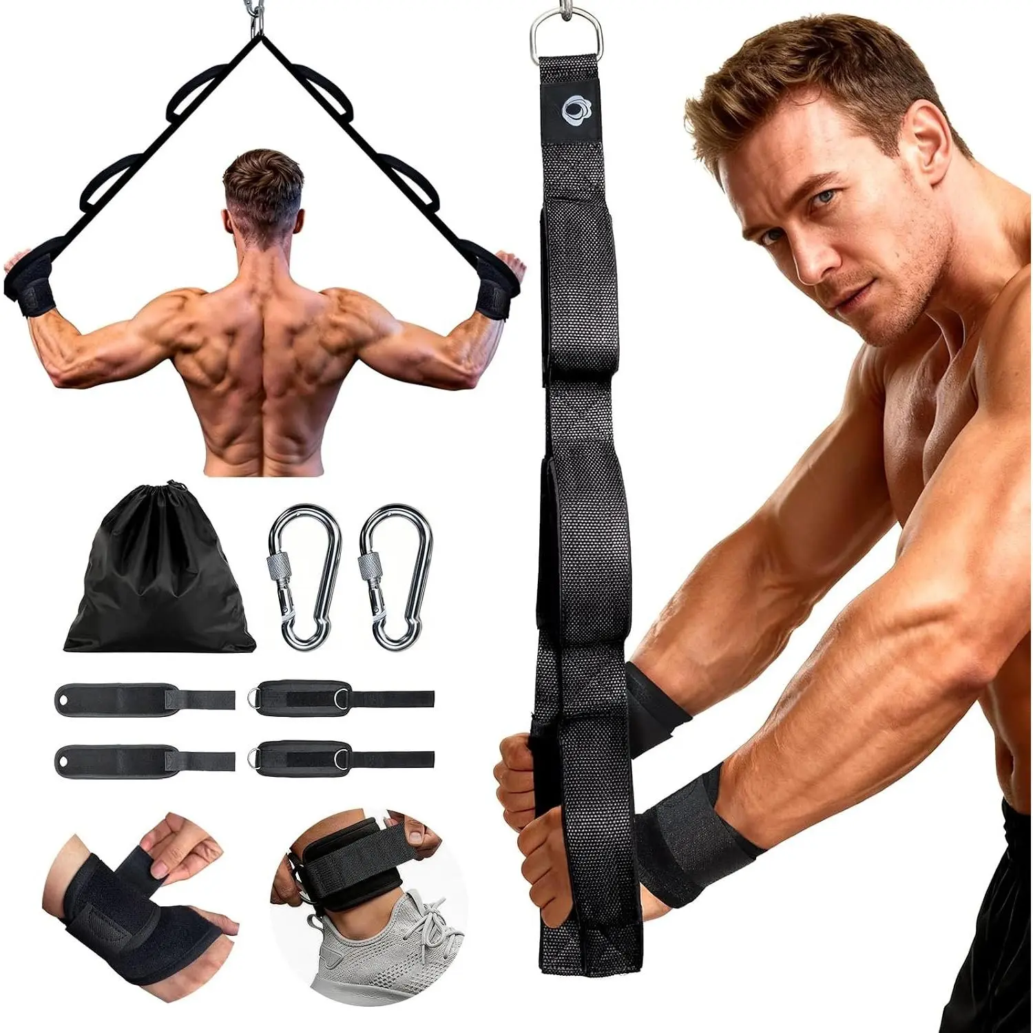 3 Grip Lengths in 1 Tricep Rope  Attachment & Wrist Brace Ankle Strap |  Handles, Greater ROM for Tricep Push Down Attachment Gym Rope for Overhead Extension With Wrist Brace Ankle Strap