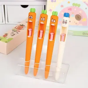Pack of 4 Fun Carrot Retractable Neutral Pens, 0.5mm Ink, Smooth Writing, Easter Gifts, Christmas Decor, Office Supplies, School Stationery
