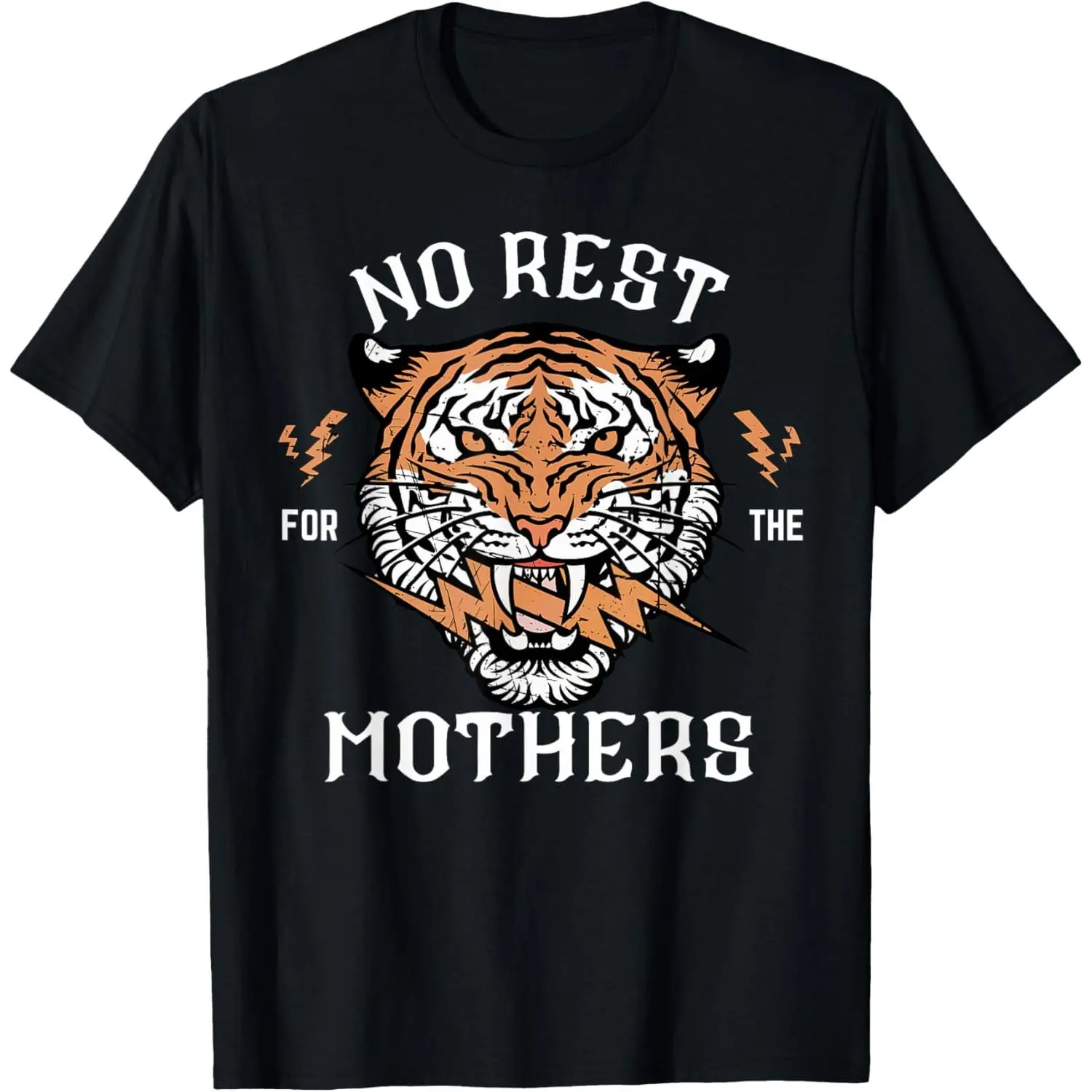 Women's Boxy Oversized Cropped Fit Graphic T-Shirt - Mom-Focused, Casual Chic Shortsleeve Top, Heavyweight Cotton Fabric, 'No Rest' Tiger Print, Bottom, Knot